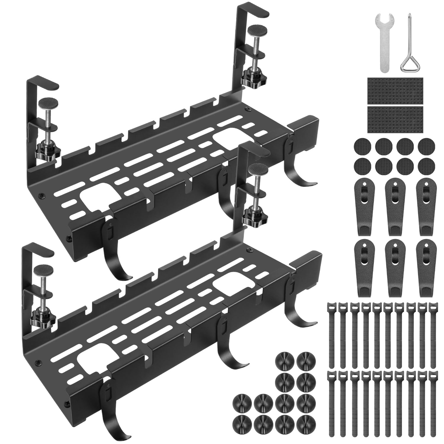 GUOOUG Kabelkanal Schreibtisch, 2 Stück Kabelmanagement Schreibtisch ohne Bohren, 40CM Kabelhalter Kabelwanne, Kabelrinnen Untertisch Kabelkorb Kabelschacht für Ordnung am Arbeitsplatz