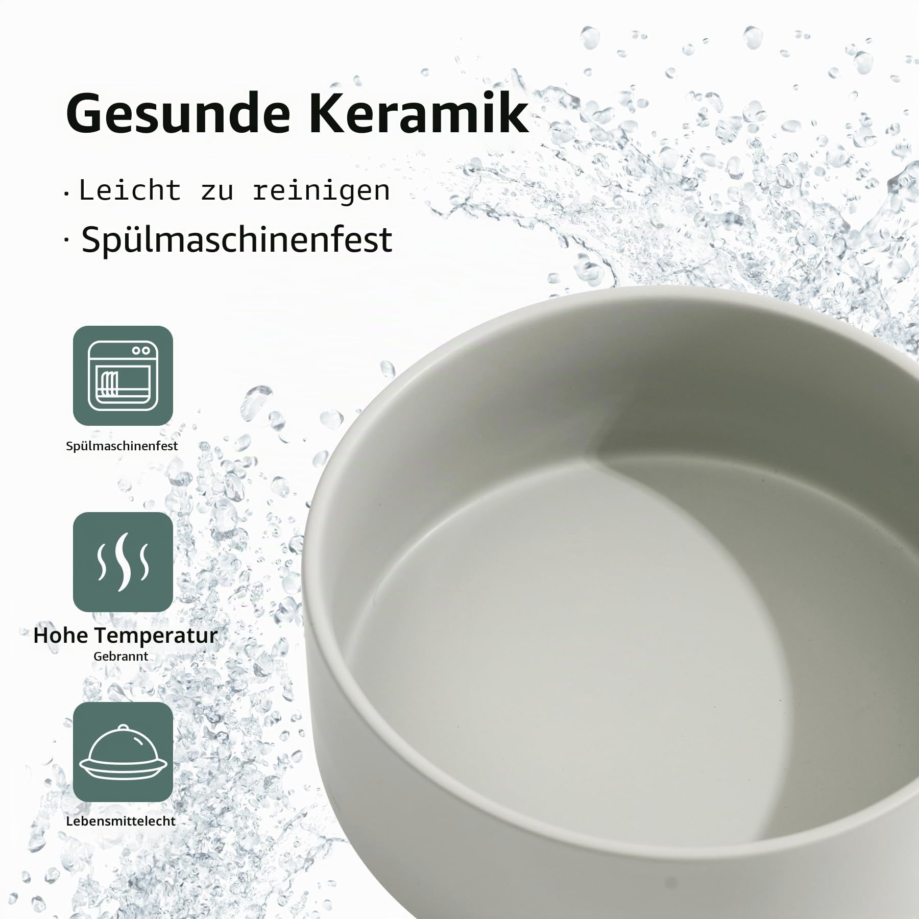 Havniva Ceramic 18,5 cm Hocheinlegesatz für Hunde, Erhöht mit Ständer, Futter- und Wasserbecher für mittelgroße Hunderassen, gewichtete Hundefressschalen, Petbecher (1,3 l, Grau)