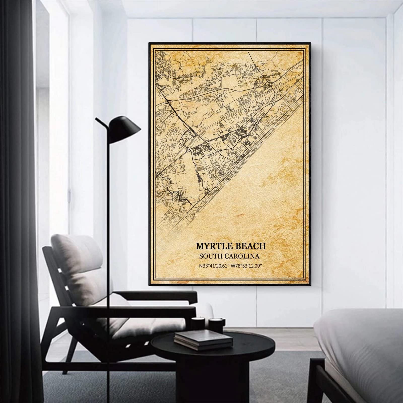 TANOKCRS Myrtle Beach Karolina Południowa USA Ameryka vintage mapa plakat grafika sztuka ścienna mapa nadruk podróż pamiątka prezent dekoracja domu nieoprawiony 61 x 81 cm