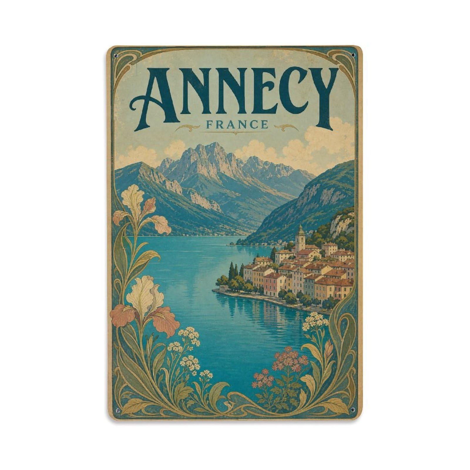 Vintage Travel France Annecy Metal Tin Sign Plaque Wall Decor for Cafe, Club Bar, Office, Garden Metal Poster 8x12Inch
