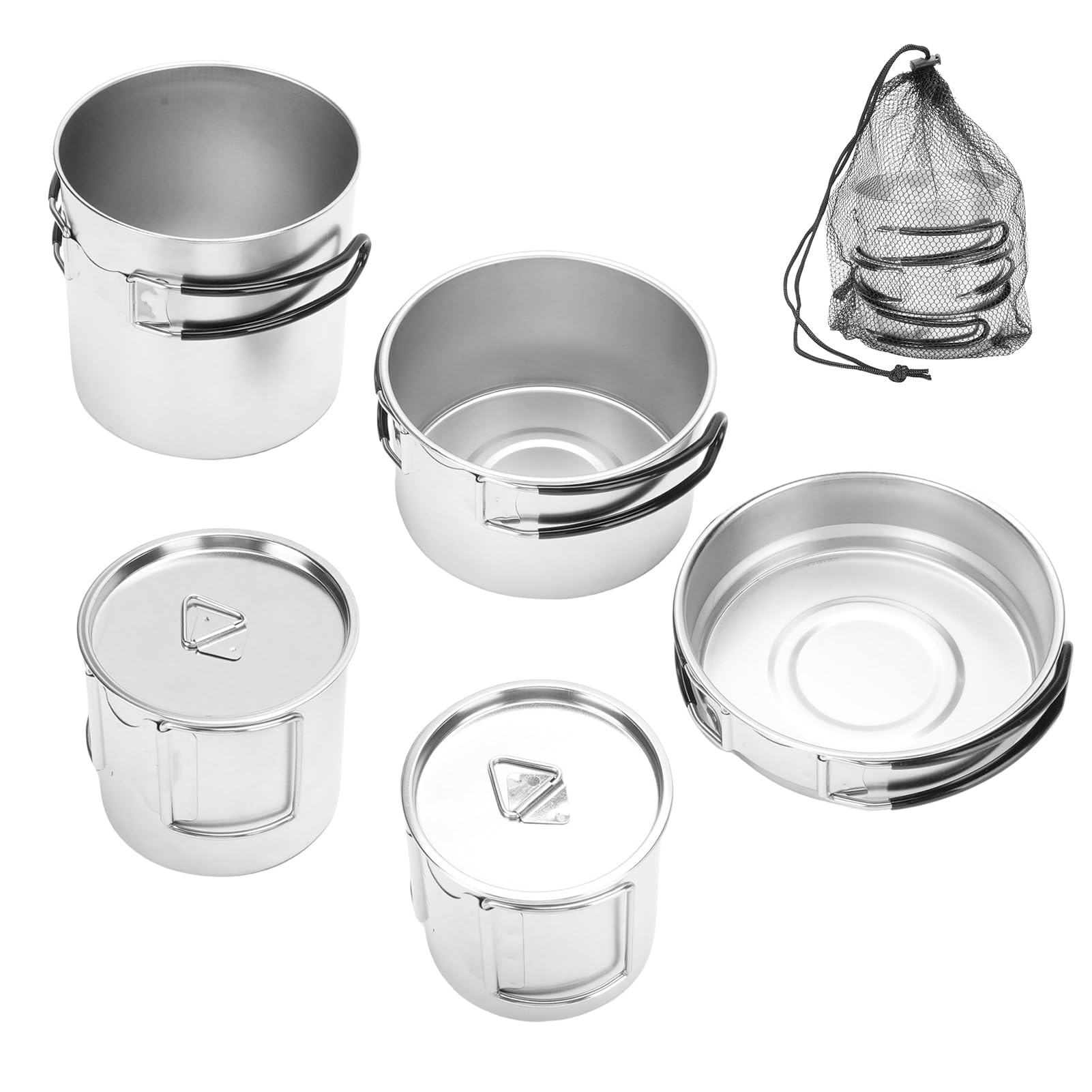 Set di Campeggio in Acciaio Inossidabile con Casseruola, Stufa, Calice e Borsa per Viaggi, Escursioni, Pesca