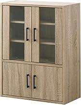 WYM World Cupboard, Glass Cabinet, Slim, Low Type, Height 31.5 inches (80 cm), Linte 00-375 Oak