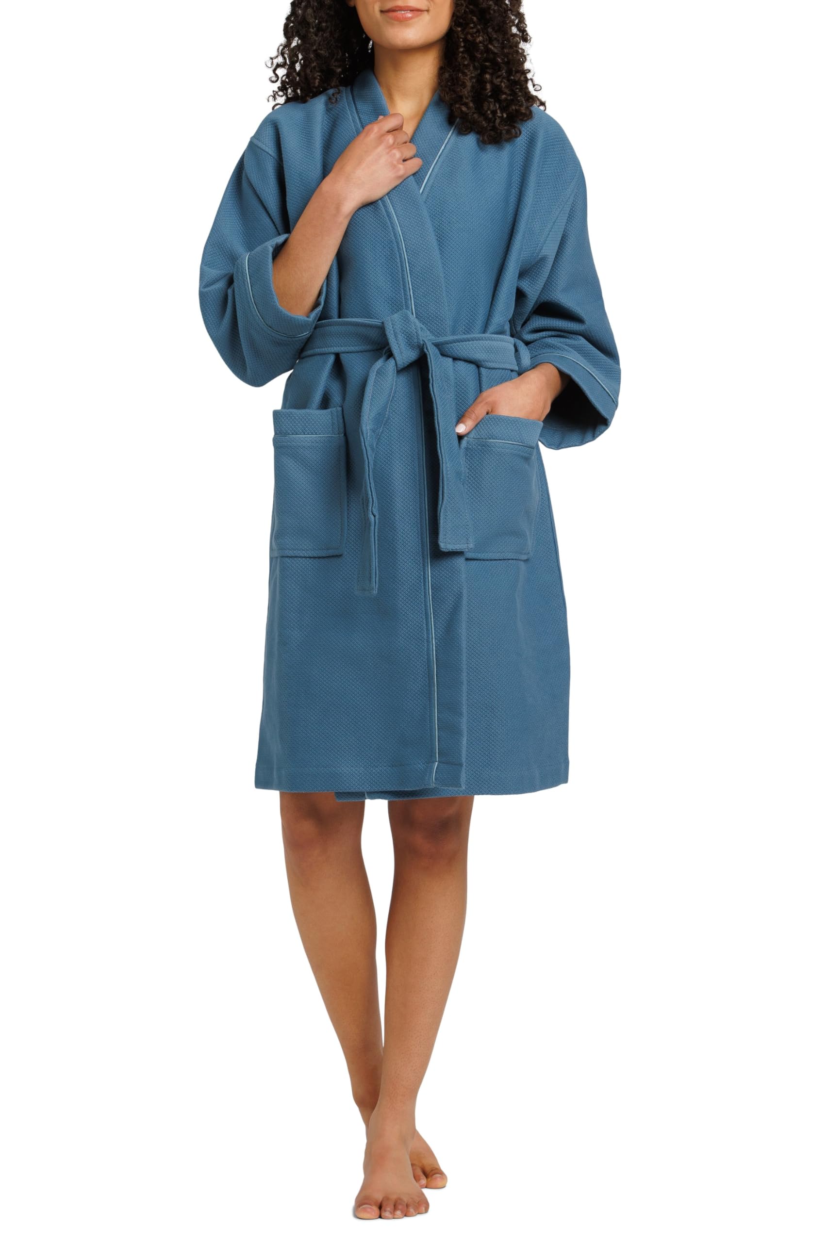 Fishers Finery Women's Waffle Kimono Resort Spa Robe; Above Knee Length