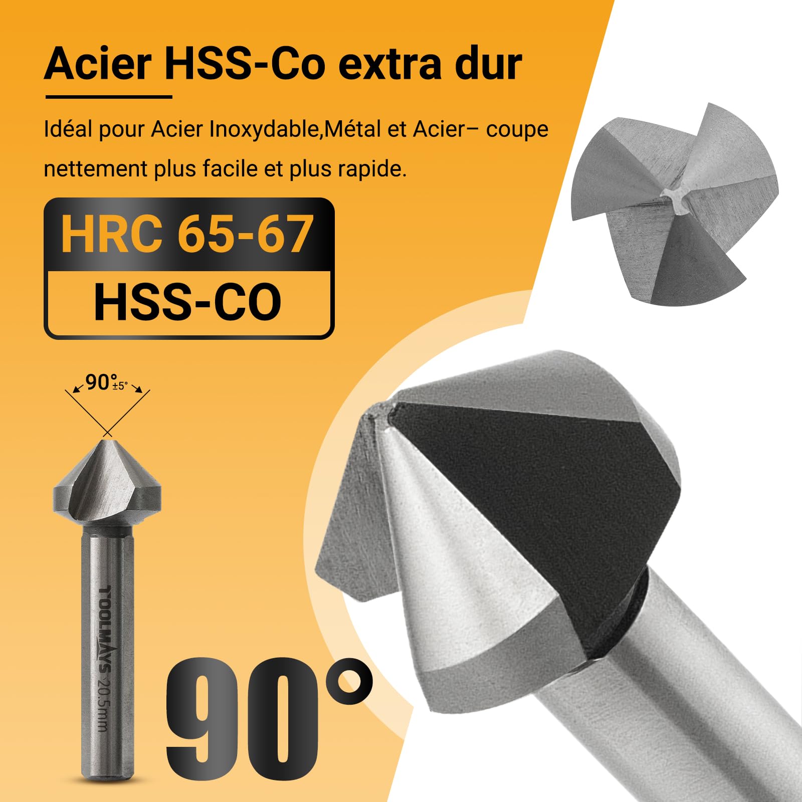 Fraises Coniques Hss, M35 Cobalt Fraise à Chanfreiner 6 pièces, ø 6,3-20,5 mm Fraise Metal 90° Pour Acier Inoxydable, Fer, Aluminium Cuivre, Bois Et Plastique