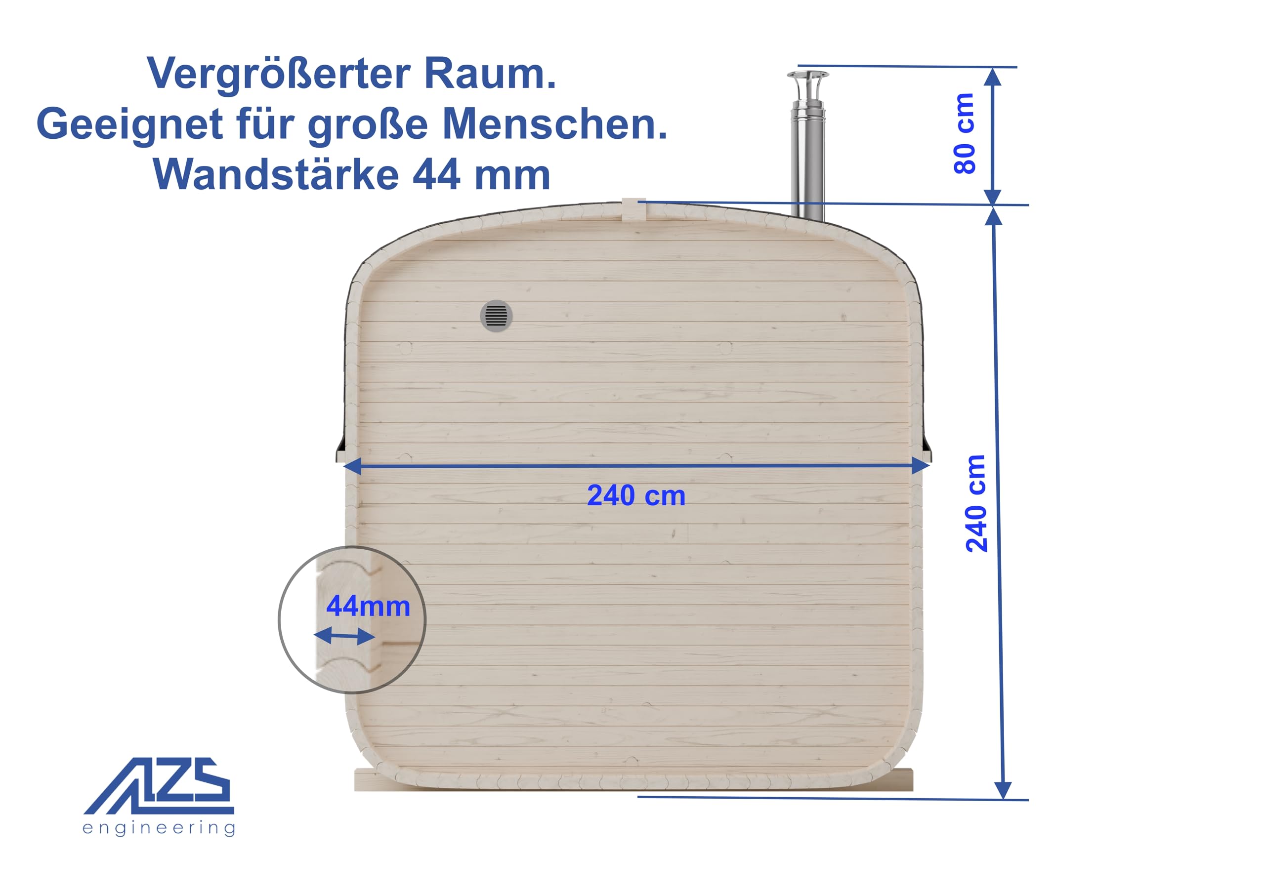 Fasssauna Gartensauna aus Fichtenholz mit Holzofen ETNA – 4–6 Personen