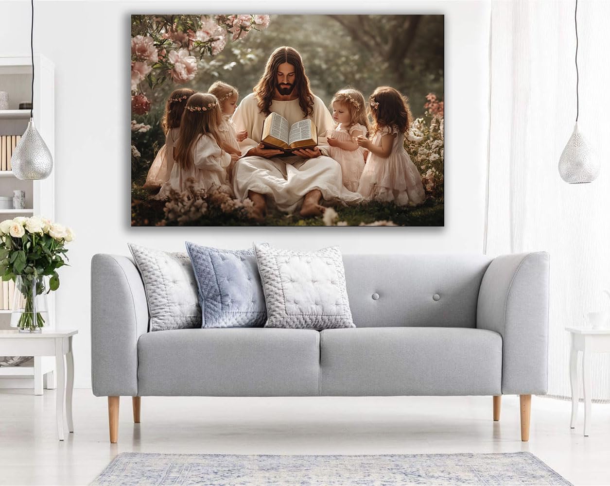 DMZPKZB Chrystus Malarstwo Dekoracja ścienna Religie, Dzieci i Biblia Chrystus Malarstwo Dekoracja ścienna Religia-60 x 90 cm oprawione (biały)