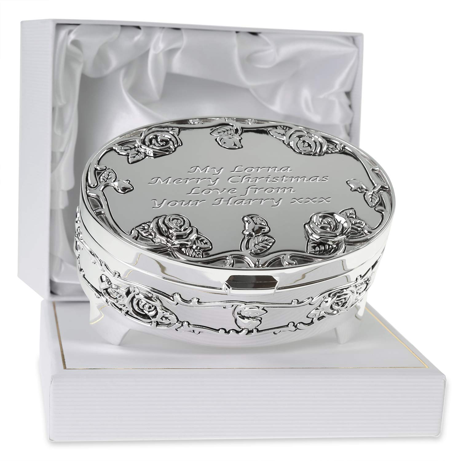 De Walden Silver Girlfriend Engraved Plated Trinket Box In A Lined Presentation Box