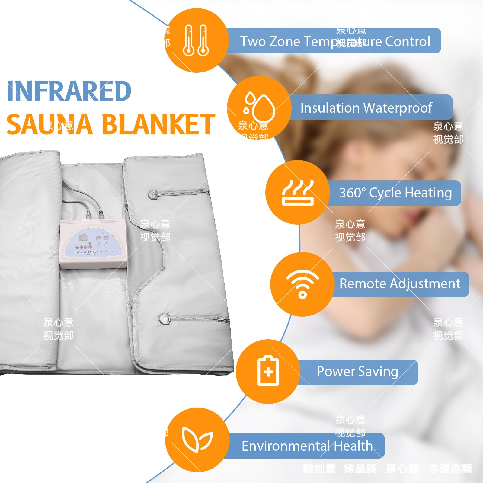 Couverture de Sauna Infrarouge Oxford avec Fermeture éclair Couverture Vapeur Infrarouge lointain (FIR) avec télécommande