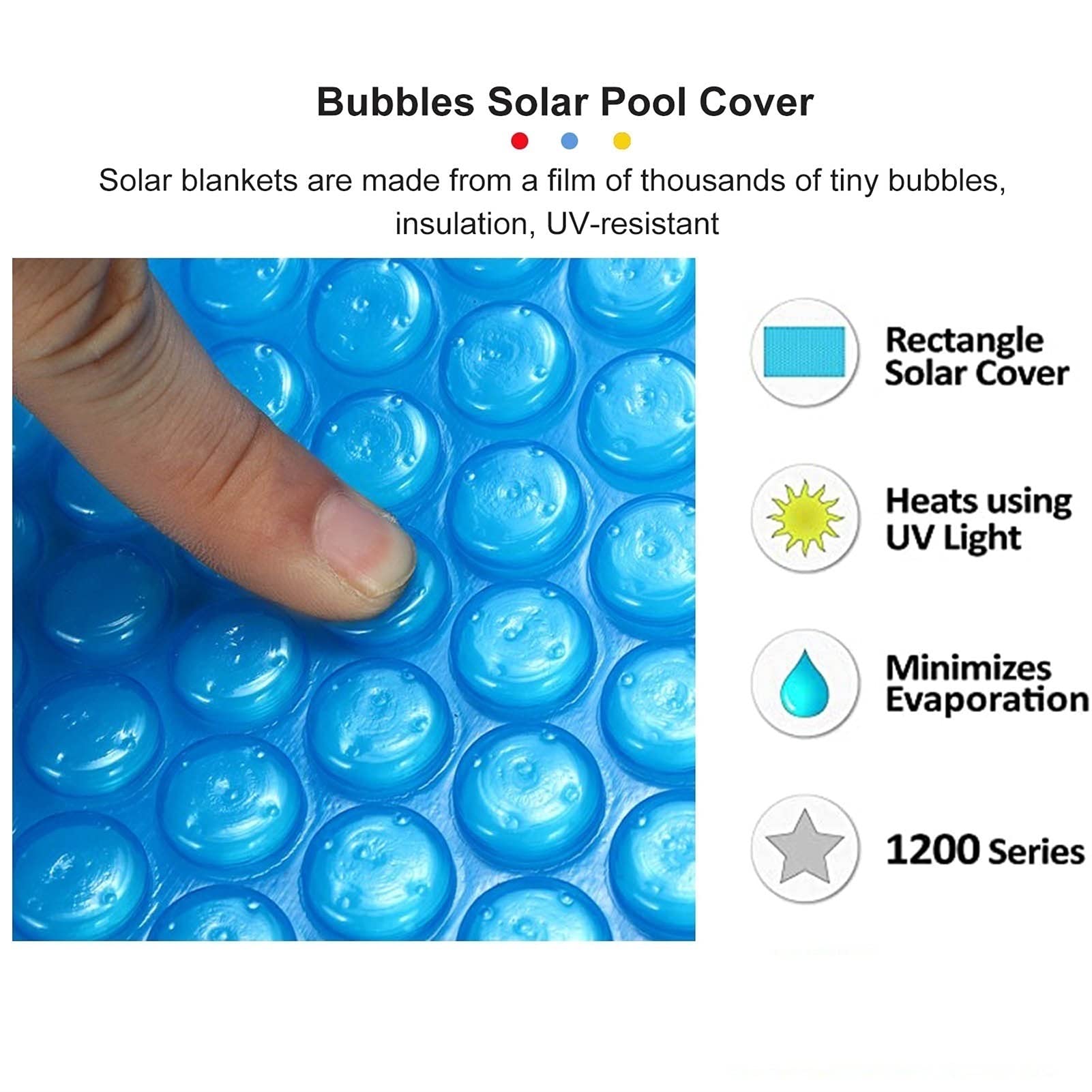 Cobertor Solar Piscinas Rectangular Cubierta de Piscina Borde con Cinta Adhesiva con Ojales, Película de Aislamiento de Calor de Burbuja Solar Anti Polvo a Prueba de Lluvia Protector de Piscinas