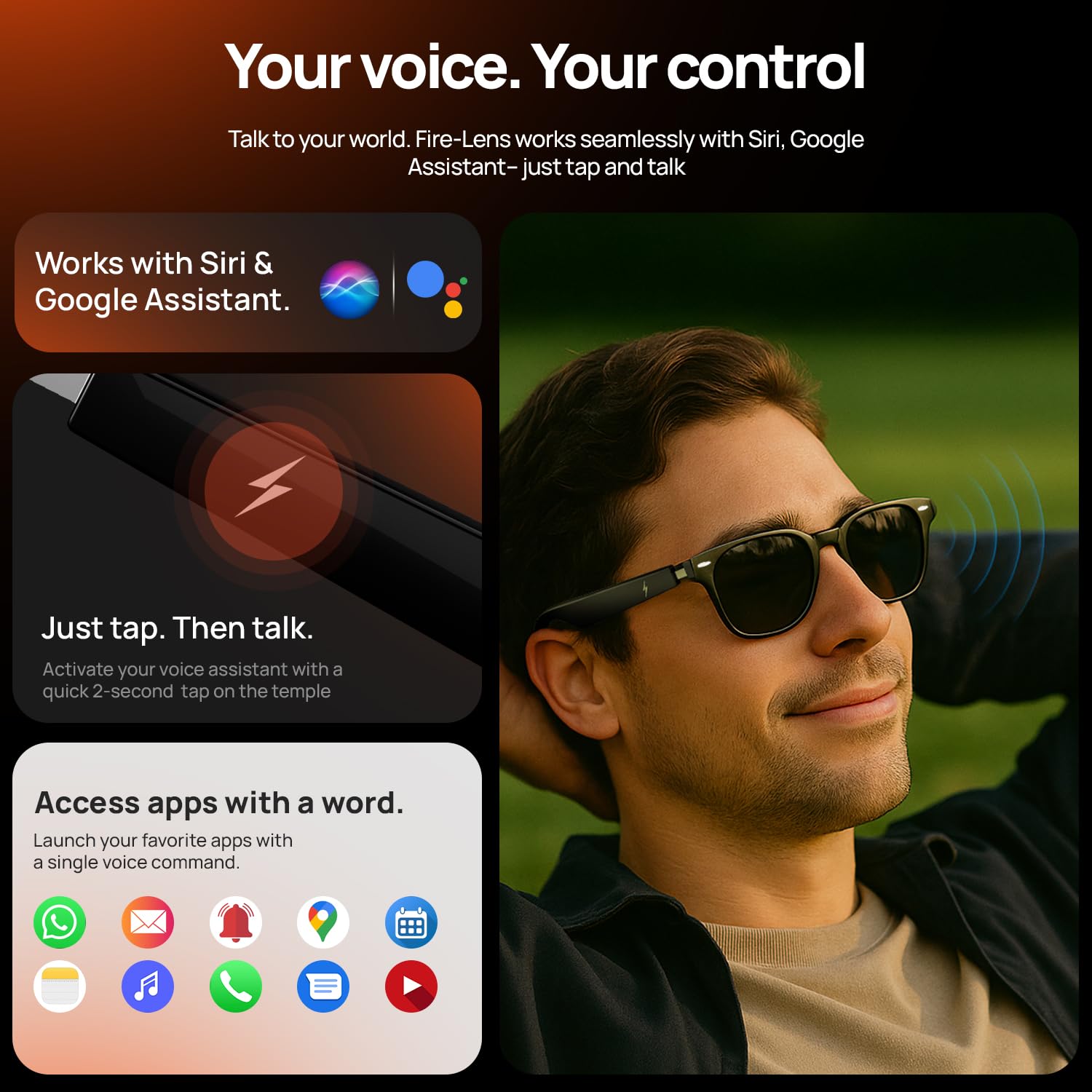 Fire-Boltt Fire-Lens Dune Smart Glasses, Bluetooth Calling & Open-Ear Bluetooth Sunglasses with HD Sound & Smart Audio Touch Controls Voice Assistant (Siri/Alexa/), Fast Charging for Men & Women — Amazon image 10