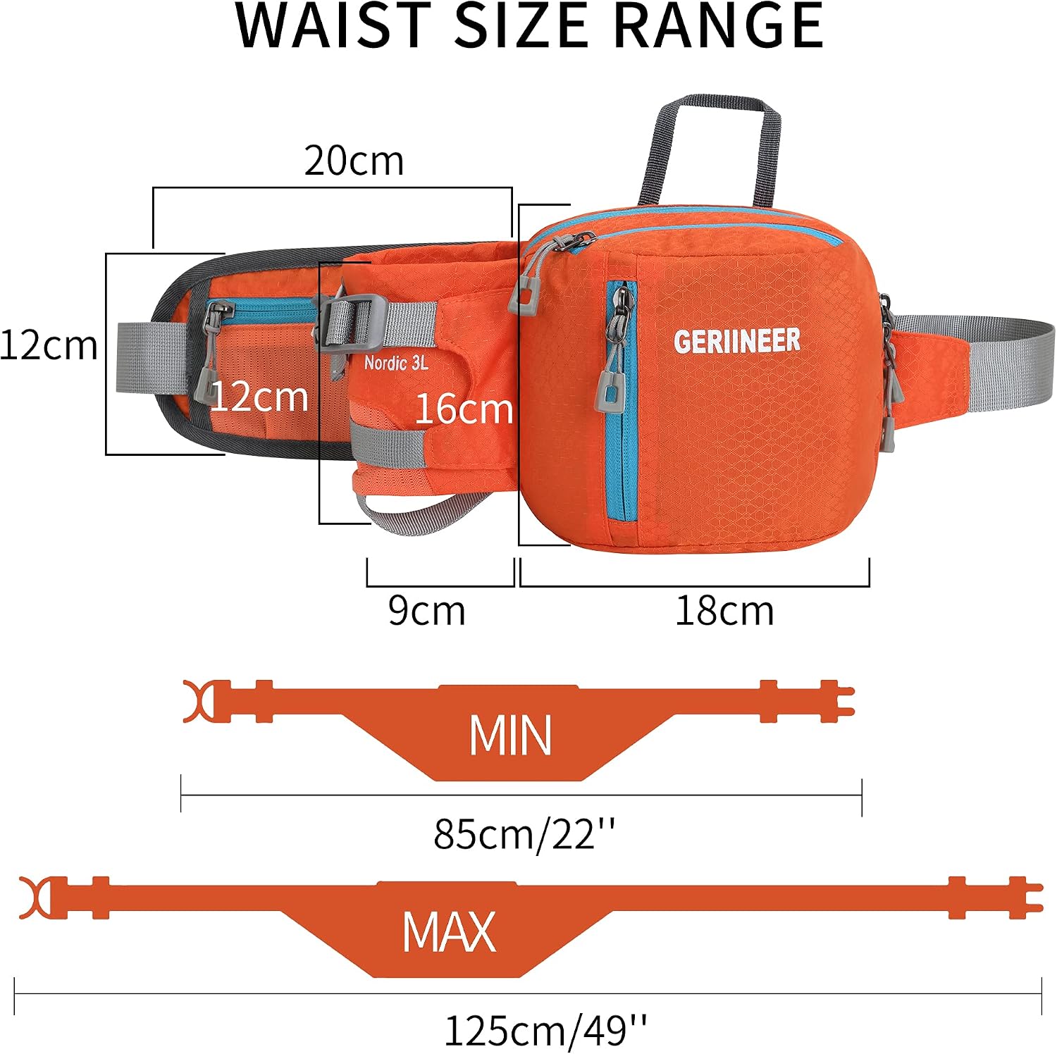 GERIINEER Bumbags with Bottle Holder Waterproof Fanny Packs Plus Size Bum Waist Bag for Dog Walking Climbing Hiking Travel Cycling Outdoor Sport (Orange) - Image 4