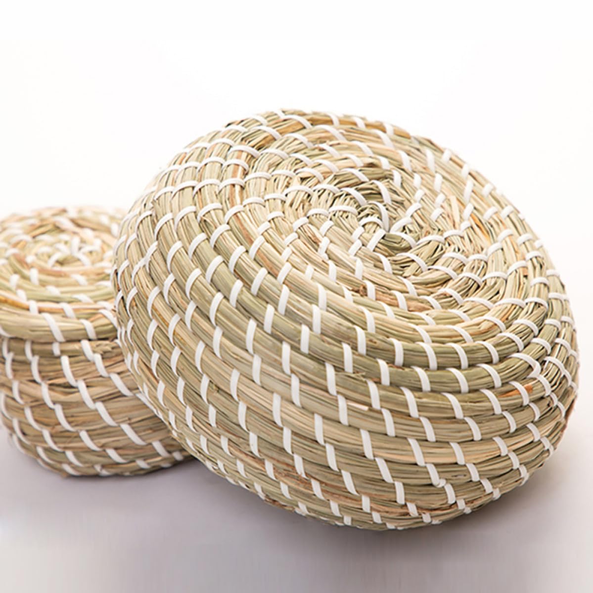 Cesta de Almacenamiento Tejida a Mano con Tapa, 1 Set de Mimbre