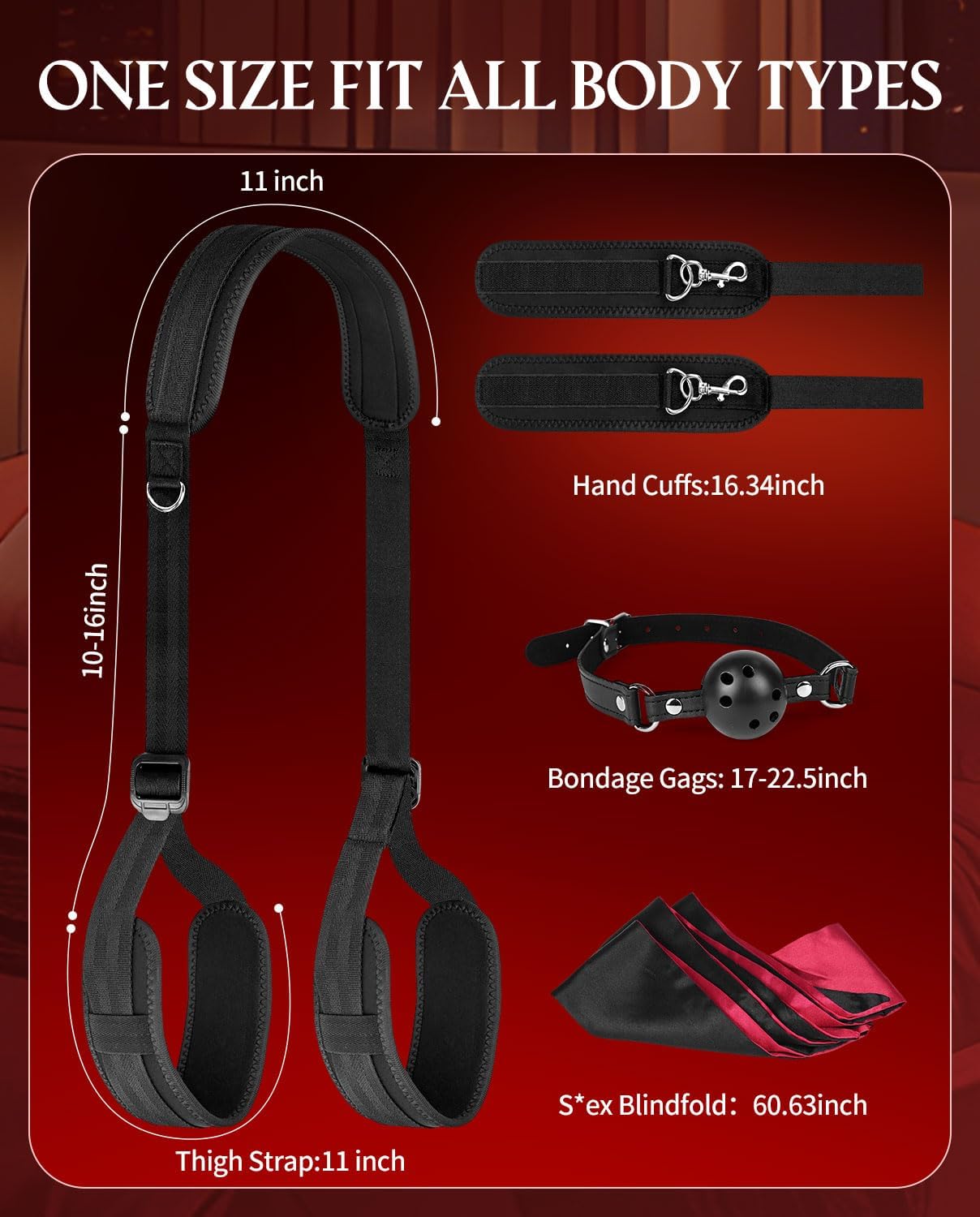 BDSM Bondage Kit Couple Sex Toys for Beginners, Towuyi Adjustable Sex Restraints Set with Wrist & Ankle Cuffs, Blindfold and Leather Ball Gag, Soft Adult Bedroom Role Play Kit for Women & Men | Nylon BDSM Bodage Harness Set
