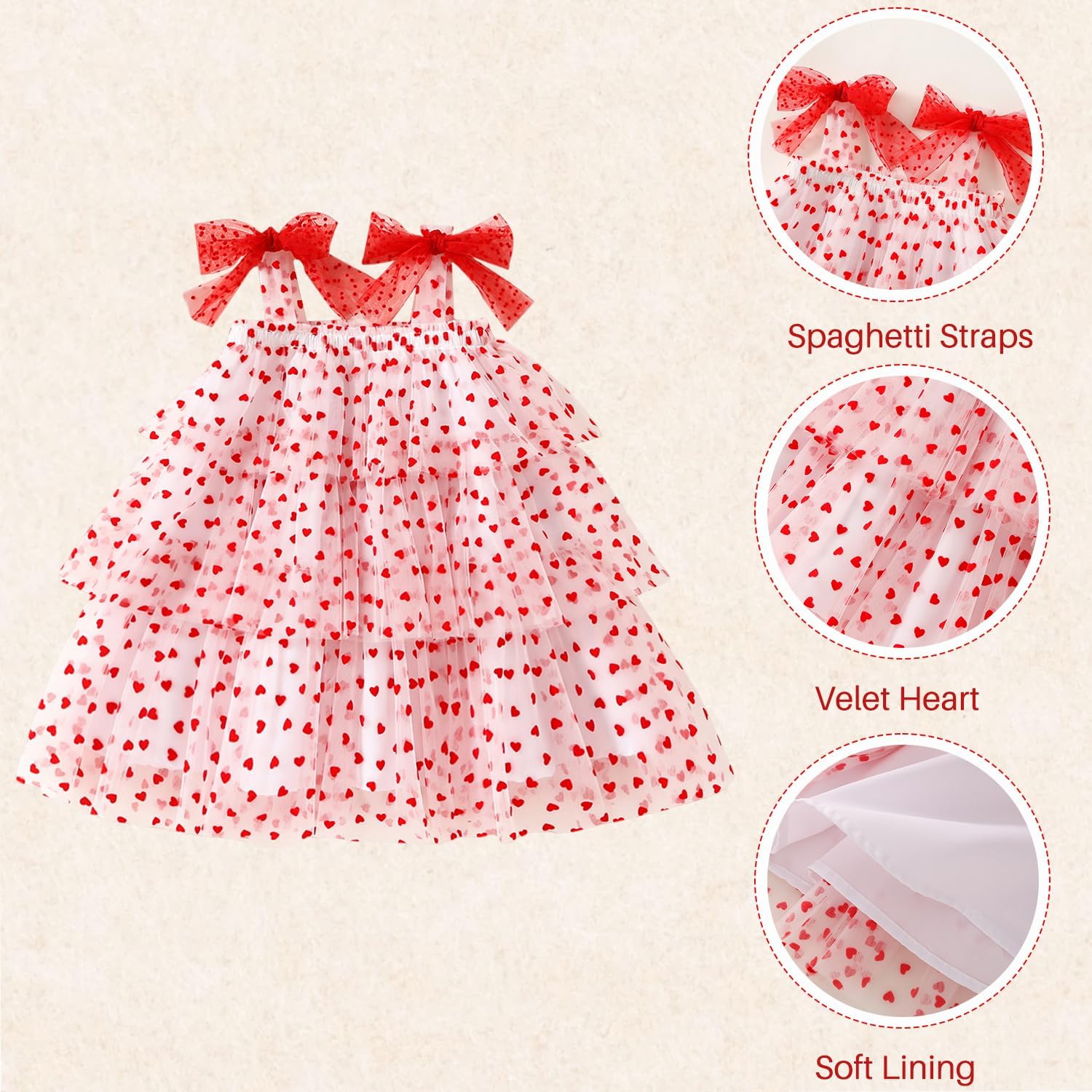 Toddler Baby Girl Valentines Day Dress Girls Sleeveless Tutu Dress Plush Heart Party Tulle Dress - Image 4