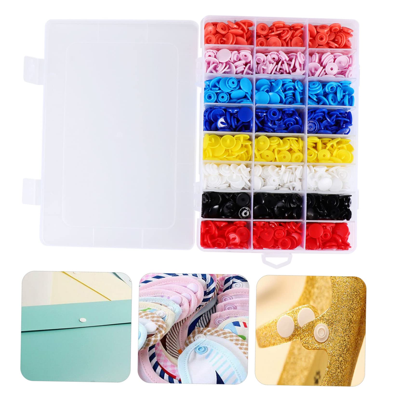 Holibanna Botones de Presión de Plástico en Caja 360 Sets, Broches de Presión Fáciles de Usar para Ropa y Pañales, Ideales para Manualidades y Uso Profesional