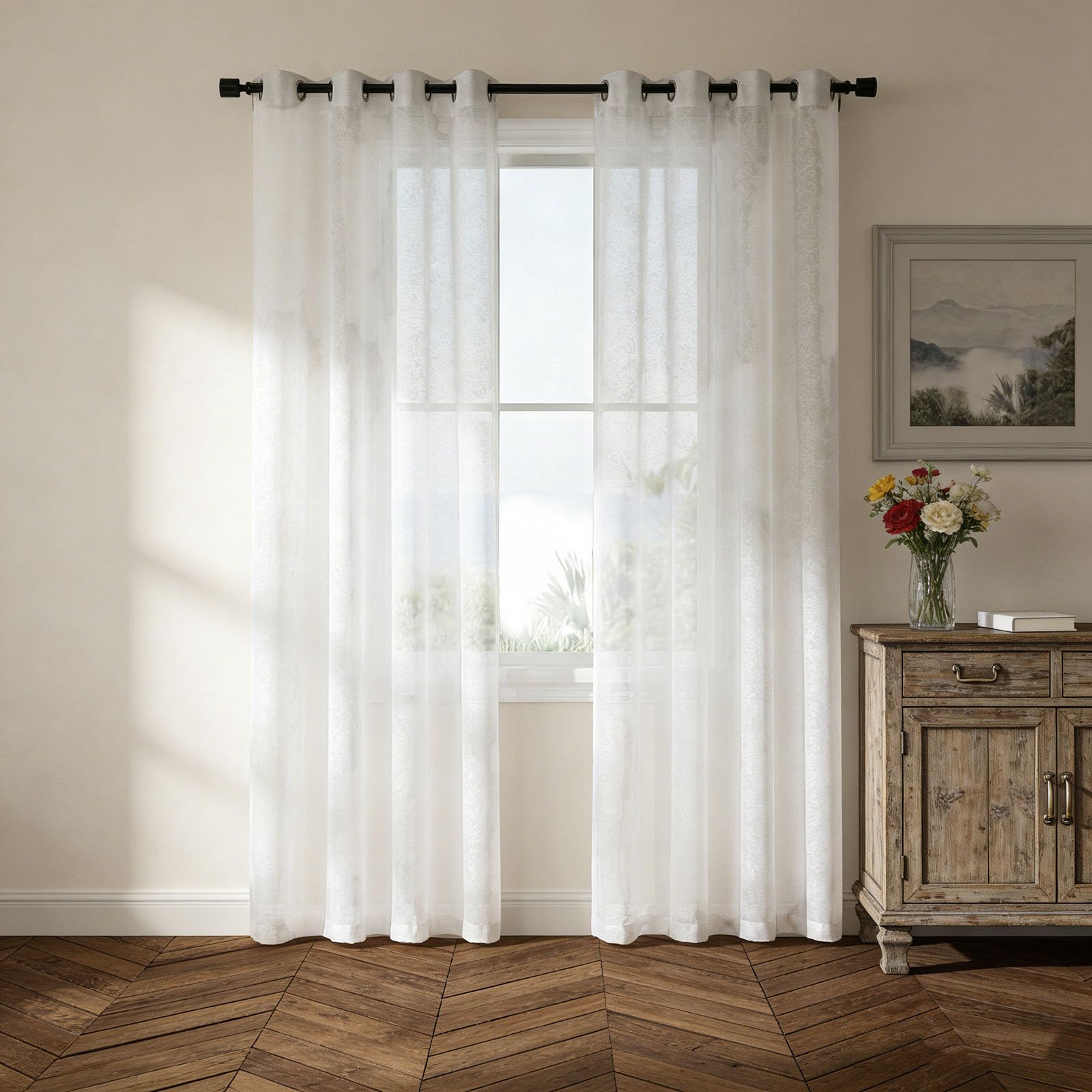 Voile Vorhänge mit Ösen 235 x 200 cm Modern Und Langlebig Lichtdurchlässig Pflegeleicht aus Voile Polyester Gardine mit Ösen Vorhänge for Bedroom, Weiß