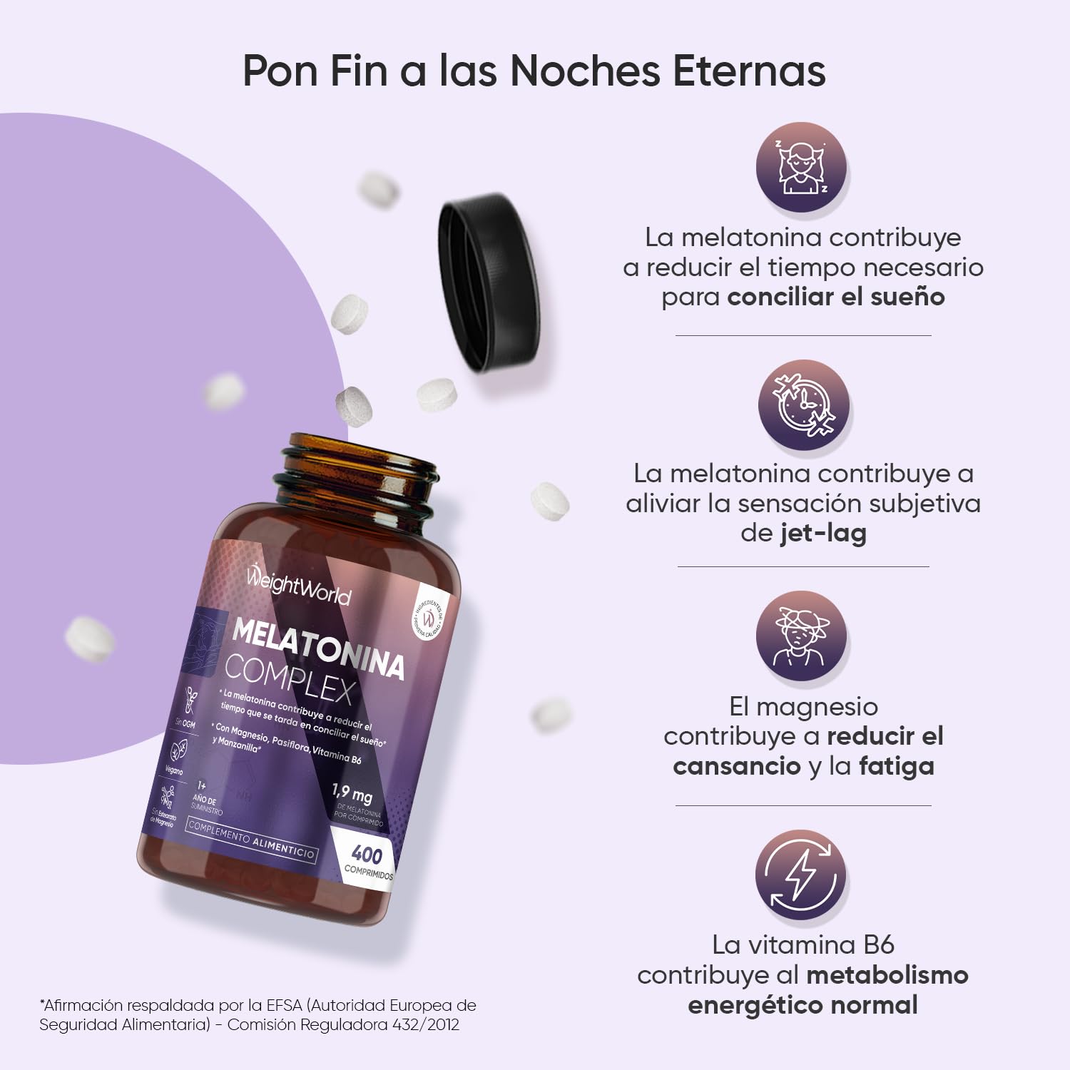 Melatonina 1,9 mg Complex con Magnesio, Vitamina B6, Pasiflora y Manzanilla - 400 Comprimidos de Liberación Prolongada para más de 1 Año de Suministro - Sin Gluten, Apto para Veganos