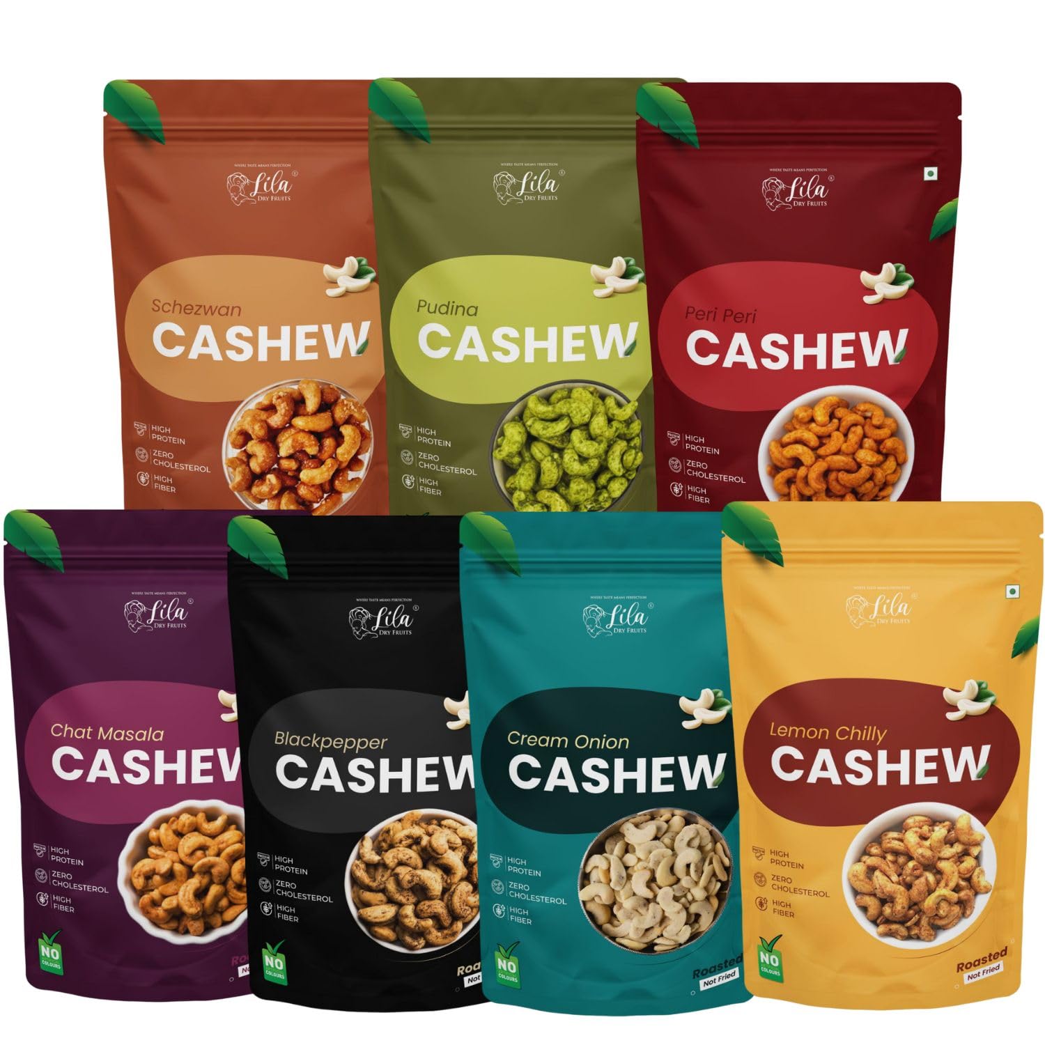 LILA DRY FRUITS Flavoured Cashews Combo | Schezwan, Pudina, Lemon Chili, Peri Peri, Cream Onion, Chat Masala, Black Pepper | Gourmet Flavored Cashew Nuts | 7 Varieties in 1 Pack | Premium Roasted Cashews Perfect for Gifting | Party Snacking Pack (B0DGF9S2N4) Amazon Price History, Amazon Price Tracker