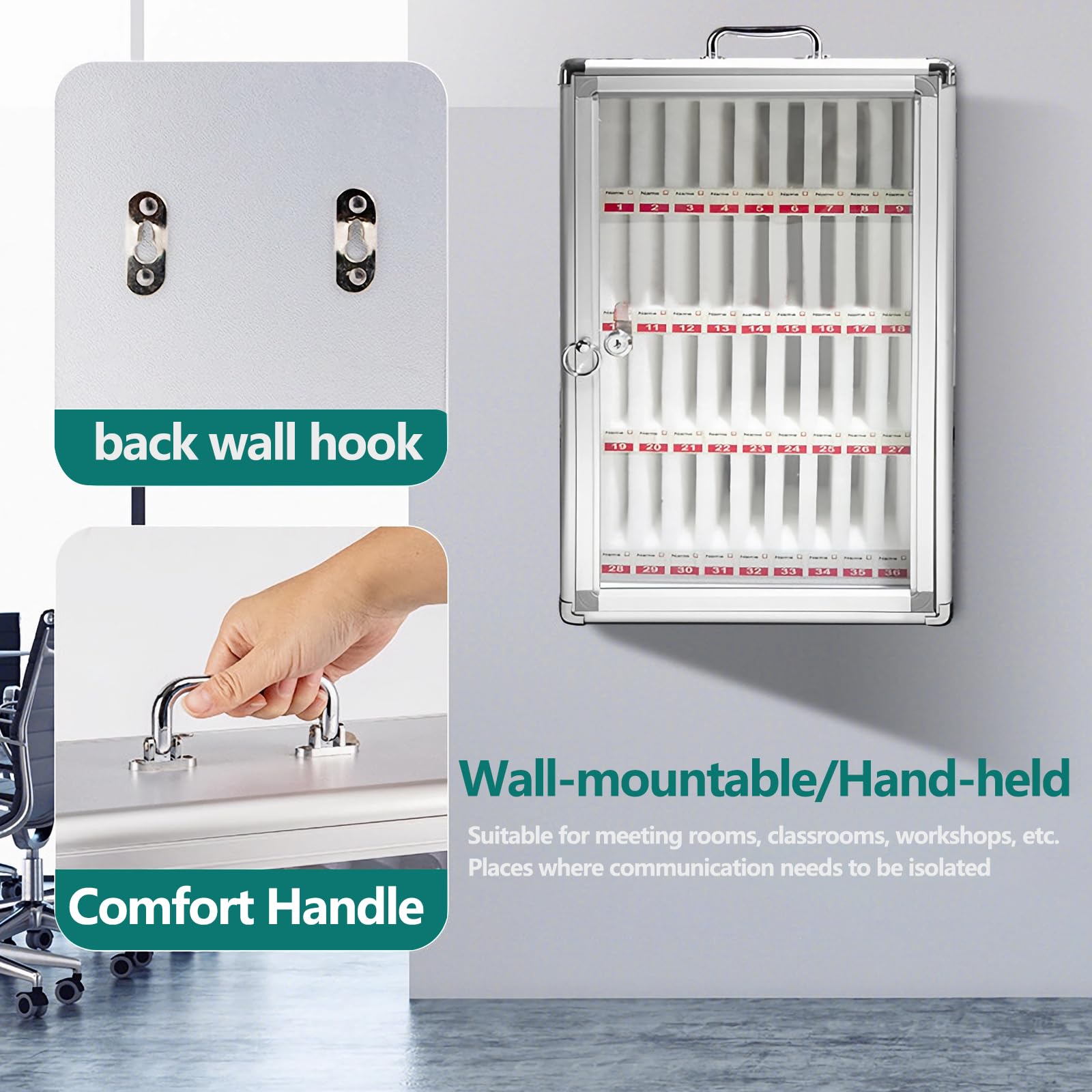 Armoire Murale de Rangement pour Téléphones Portables en Alliage d'Aluminium 36 Slots