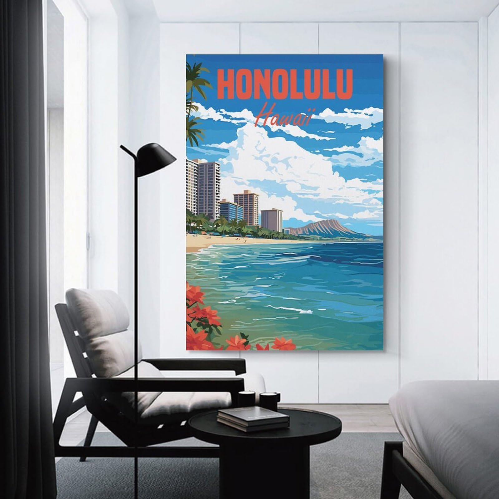 Junmoney Honolulu Hawaii Canvas Wall Art, 20x30inch(50x75cm), for Entrance Walls, Hall Decor Or Foyers, Wall Decor to Refresh Empty Corners