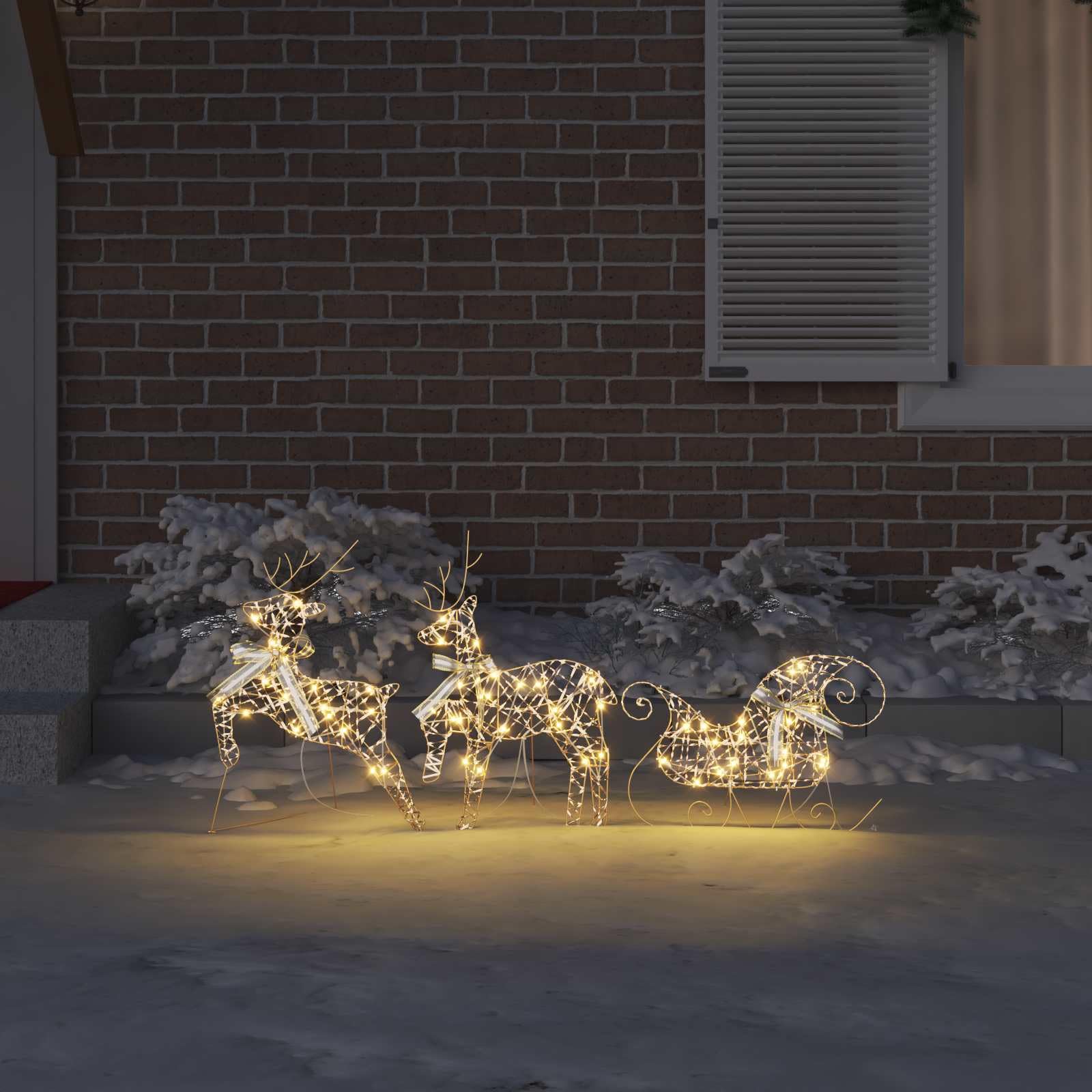 LED Rentiere mit 60 LEDs warmes Weiß, 3-teiliges Set aus PET, 44,5 x 18 x 66 cm, Weihnachtsbaumschmuck Figur für Wohnzimmer, geschützte Außenbereiche, Festliche Adventsdekoration