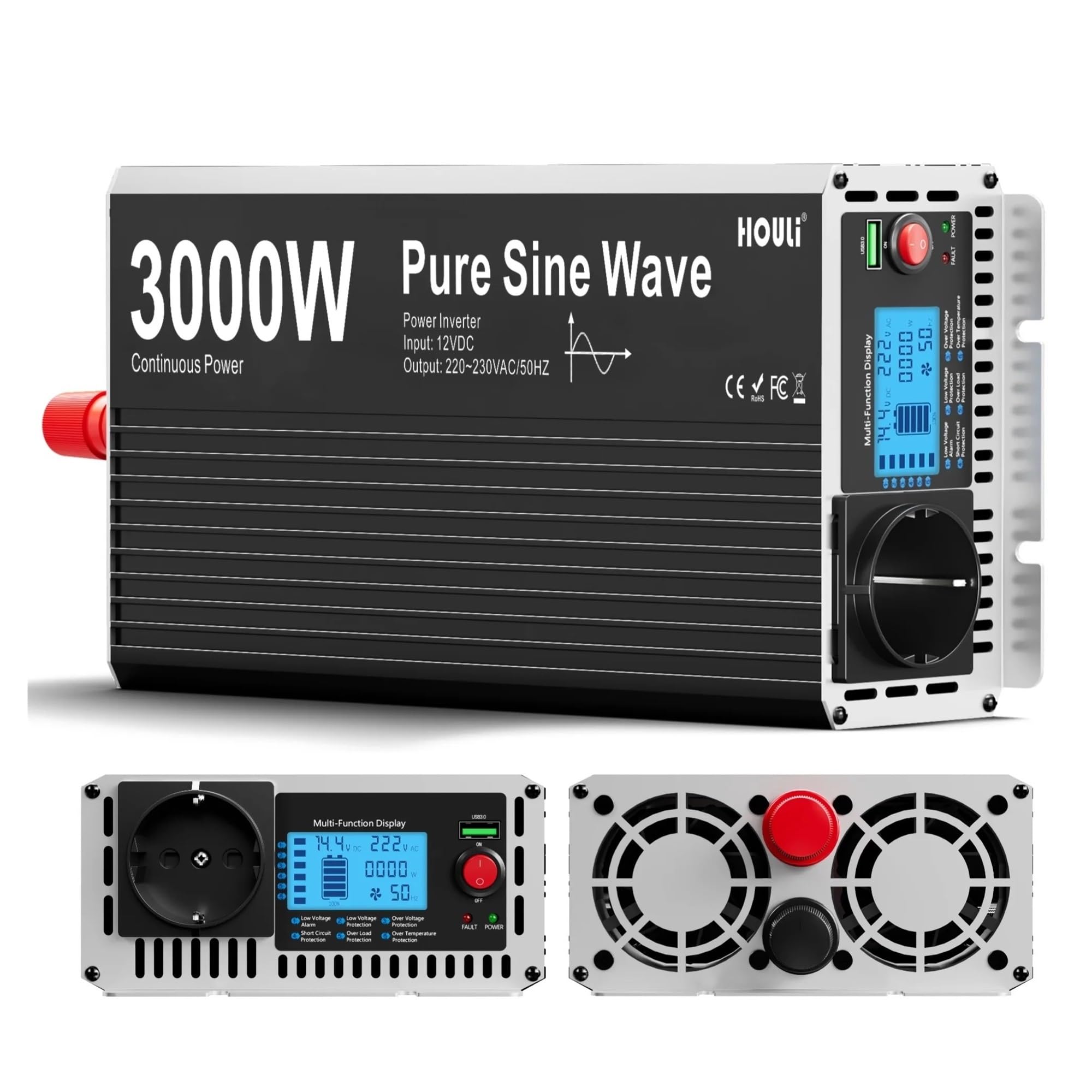 Inversor Inversor Onda Sinusoidal Pura 12 V A 220 V para Coche Caravana Barco Camping Viajes 1500 W 3000 W 2000 W 2500 W(12V,3000W)