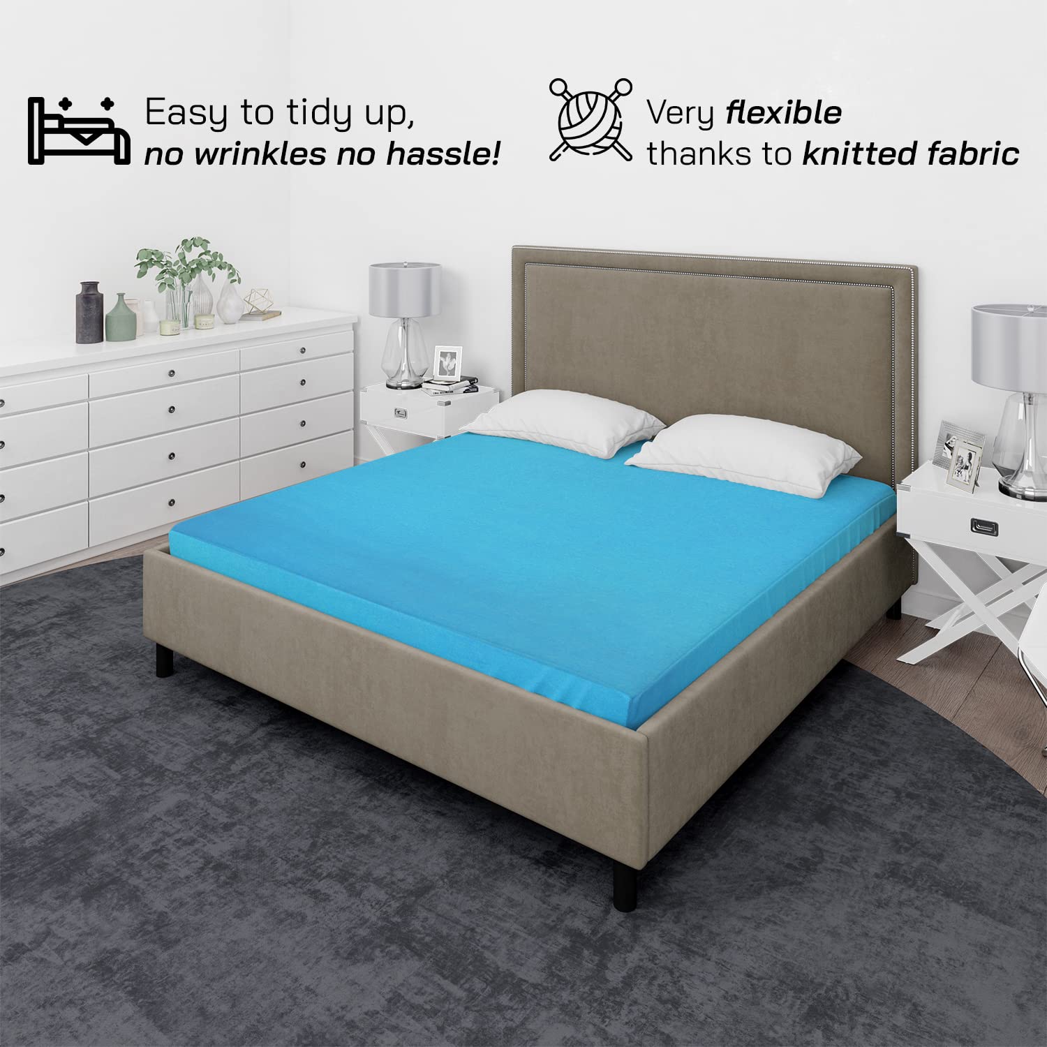 Home Still Fitted Bed Sheet | Super Soft Polycotton & Stretch Micro Knitted Fabric | Washable Soft Flexible & Easy to Tidy Up | Super King Size 180x200x30cm Turquoise - Image 2