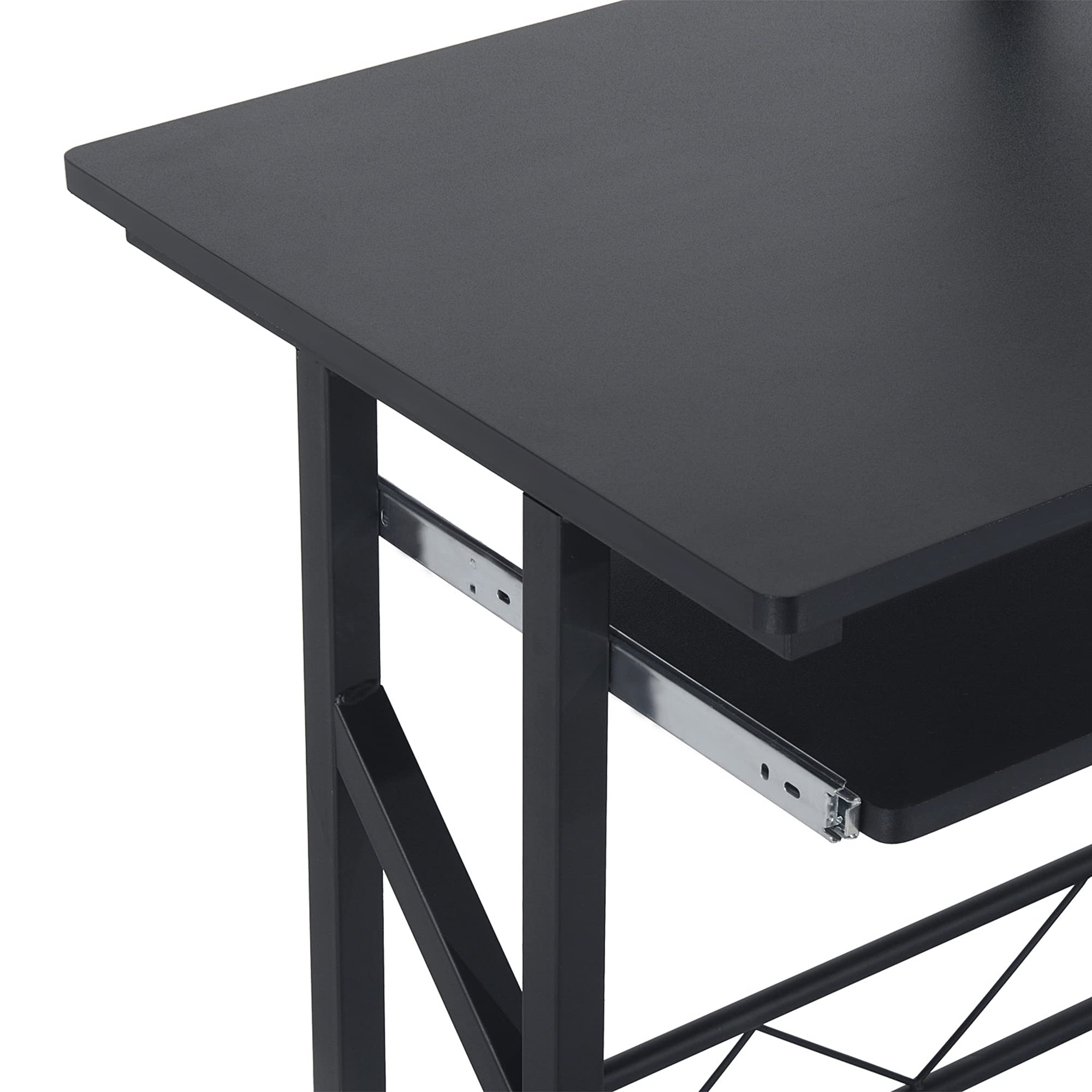 HOMCOM Scrivania per Computer Salvaspazio in Acciaio e Legno, Scrivania da Ufficio con Cassetto, Ripiano Tastiera Estraibile 90 x 50 x 95cm