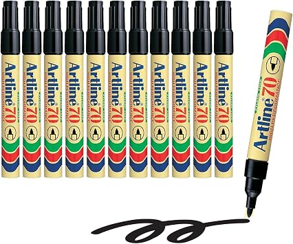 Artline 70 Permanent Markers | Durable Aluminum Barrel | Low Odor | AP Certified | Instant-Drying | Waterproof | Pack of 12 | 1.5mm Bullet Tip | Black
