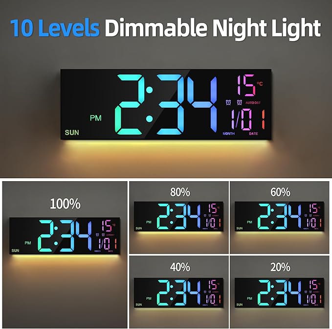 Reloj de pared digital grande LEIKE 16.2" LED con control remoto miniatura 5