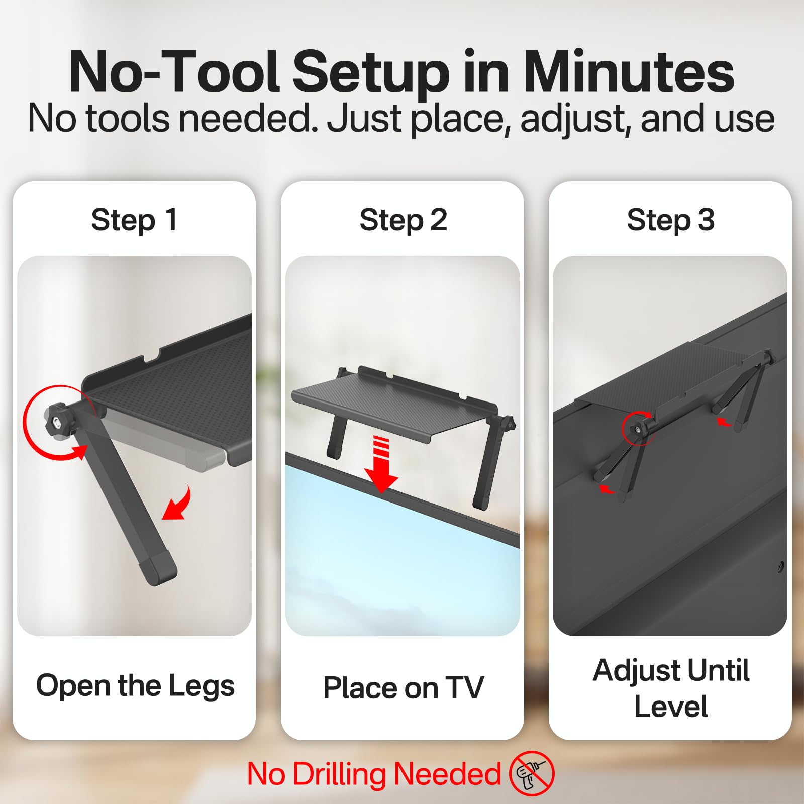 13 Inch Wide Platform TV Top Shelf for Cable Box, Adjustable Shelf for Top of TV with Remote Holder & Anti-Slip Legs, Flat Screen TV Top Shelf for Streaming Devices, Router, Media Box, Game Console — Amazon image 5