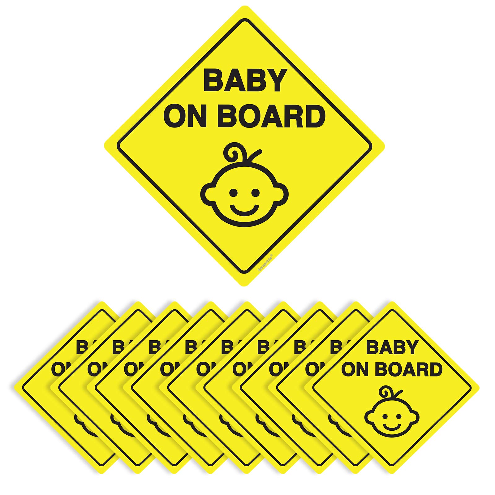 Pack of 10 Kids on Board Car Sticker Self Adhesive (100 x 100 mm) Waterproof Baby on Board Sticker for Car