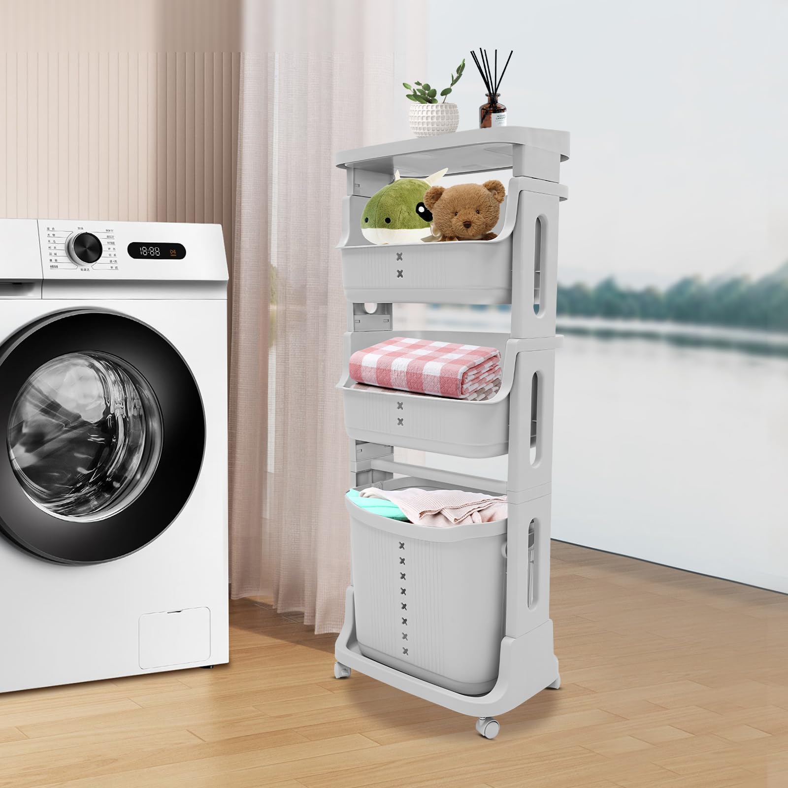HOOBRO Wasmand, Wasmand met Plank, Waswagen met Wielen, 4 x 39,8L
