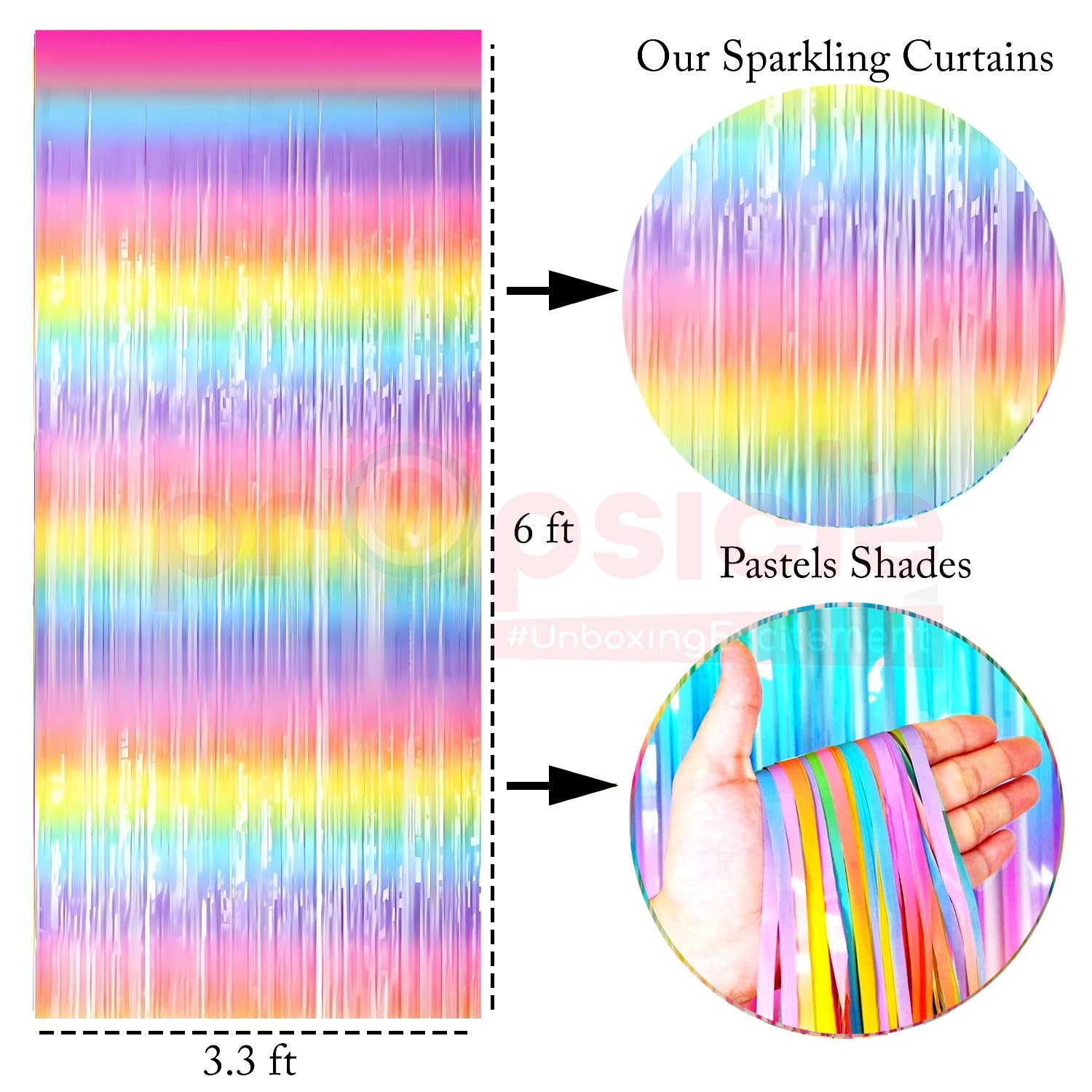 Propsicle Pastel Rainbow Foil Fringe Curtains Girl Birthday Decoration 1