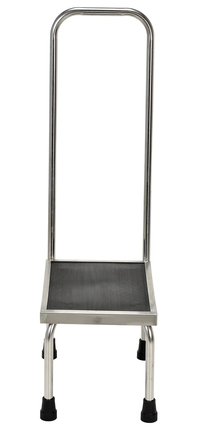 Vestil FT-SS-1HR Stainless Steel Foot Stool with Hand Rail 11-1/4 In. x 16-1/4 In. x 37 In. 250 Lb. Capacity Silver