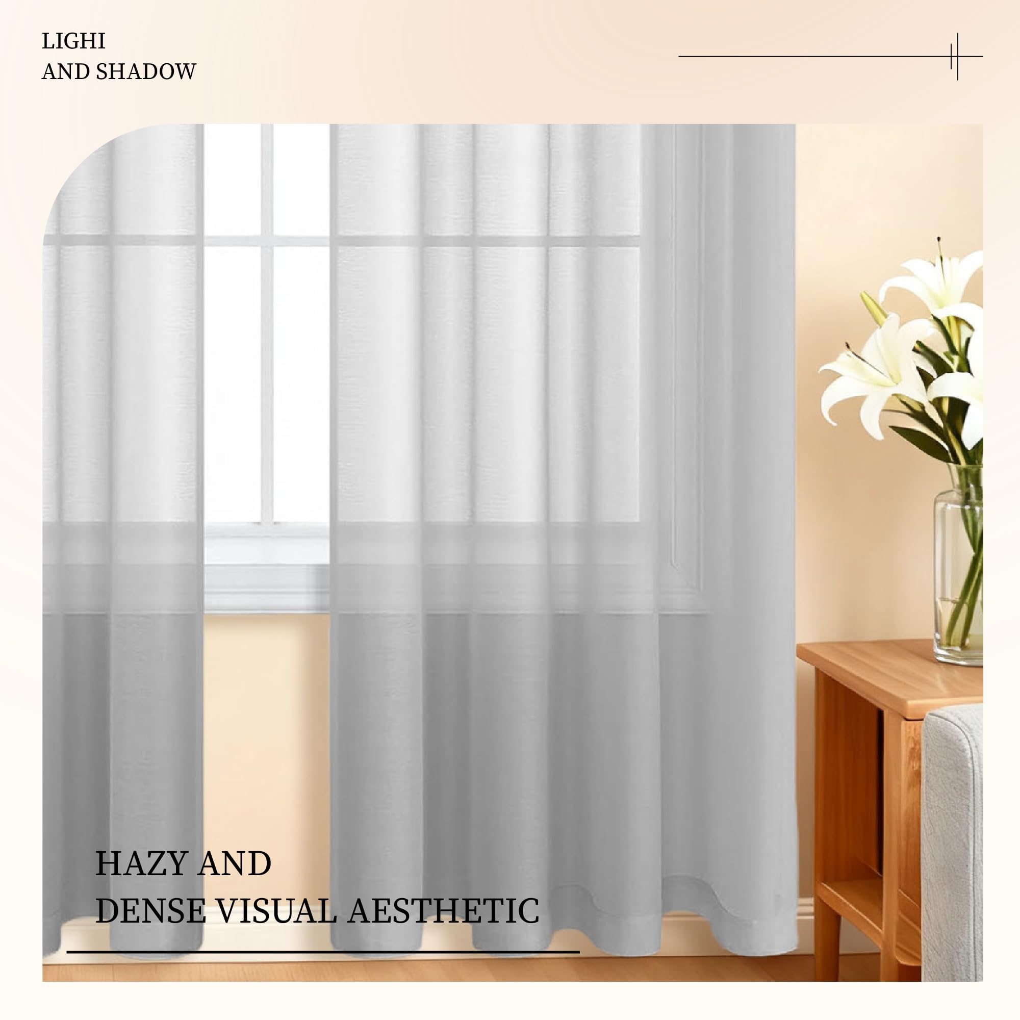 Zasłon Z Woalu 330 x 220 cm Zwiewna Firana Gotowa Woal Przezroczysta, Elegancka, Wysokiej Jakości Glamour Do Okien, Sypialni, Salonu, Jasny szary