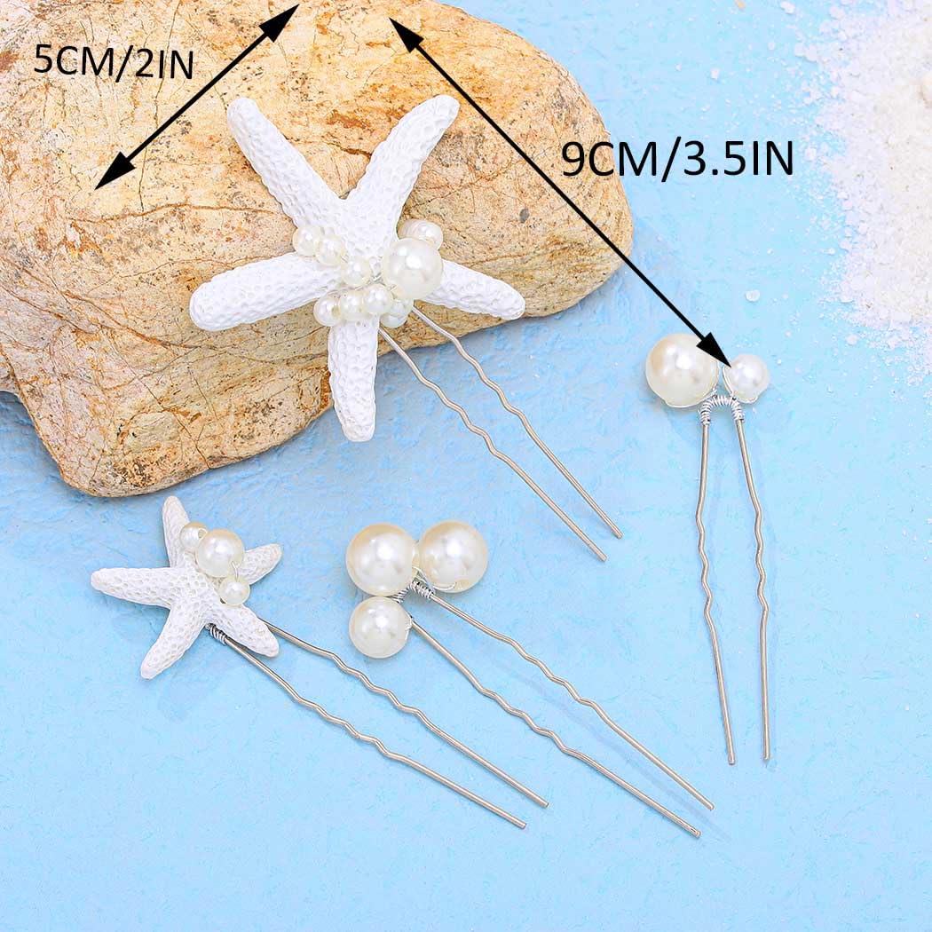 Catery Starfish Mermaid Hair Pins Pearl Hair Pieces Beach Wedding Accessories for Women(Pack of 8) - Image 6
