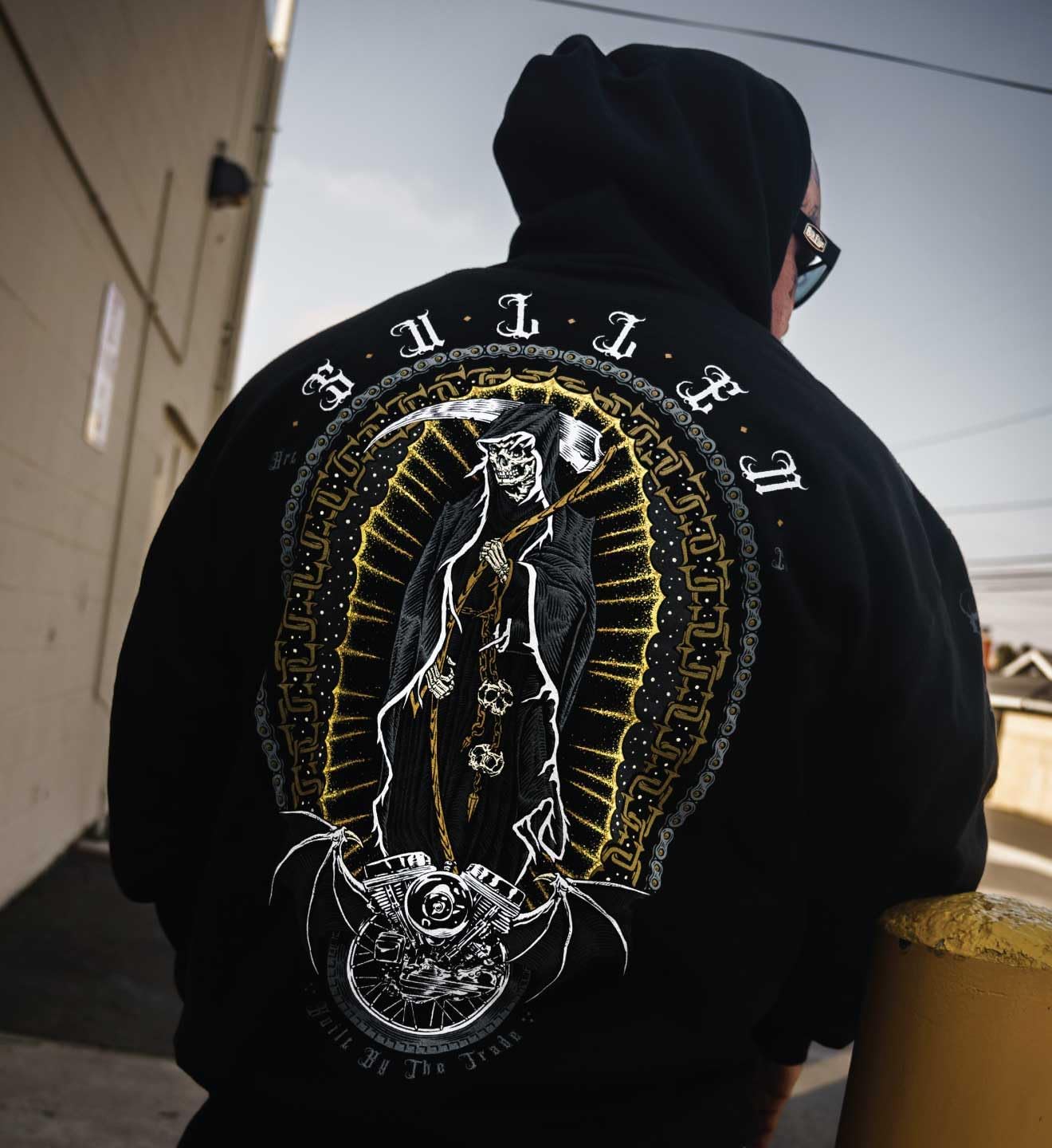Sullen Men's Patron Saint Ultra Heavy Tattoo Lifestyle Graphic Long Sleeve Pullover Hooded Fleece Sweatshirt Black - Image 3