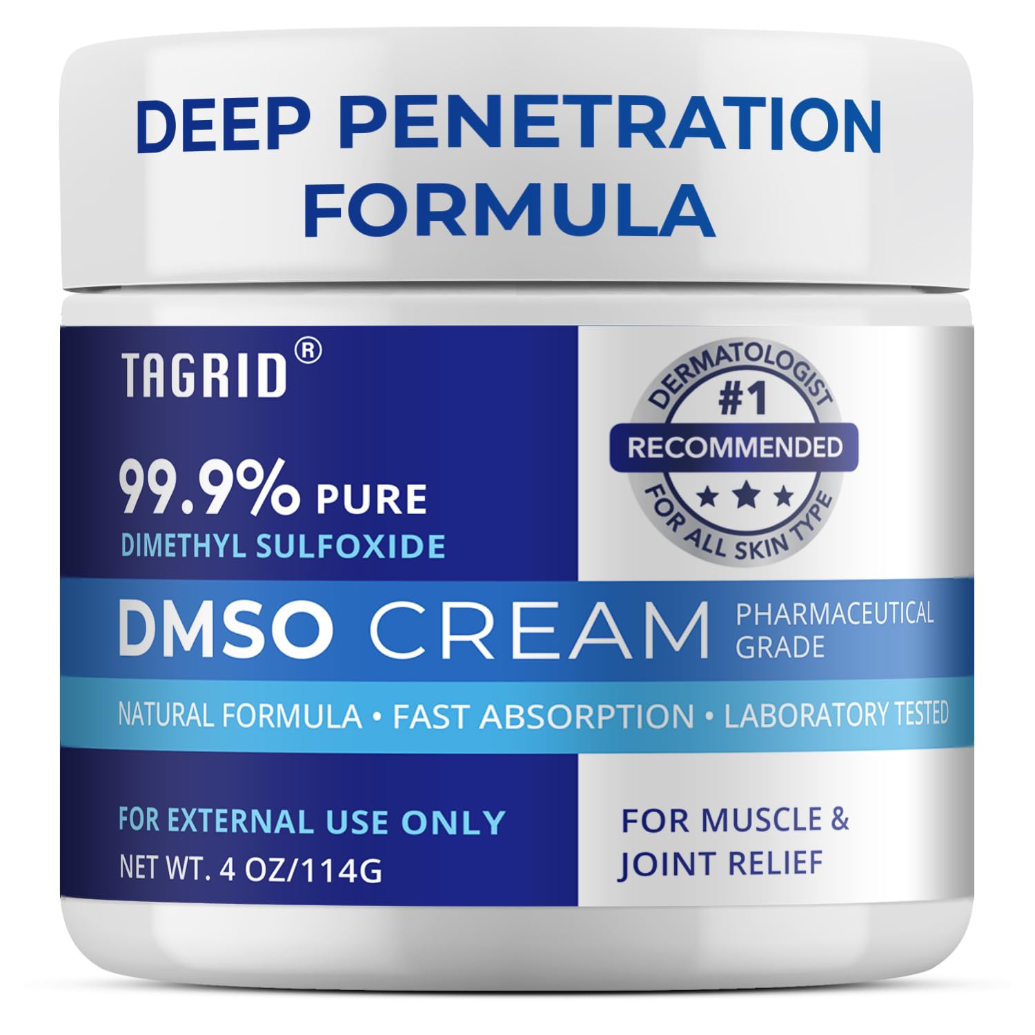 TAGRID DMSO Cream Pharmaceutical Grade: 99.9% Pure DMSO with Magnesium, Arnica & Aloe Vera for Muscle and Joint Pain Relief - Fast Acting Topical Cream for Body Wellness (4 Oz (Pack of 1))