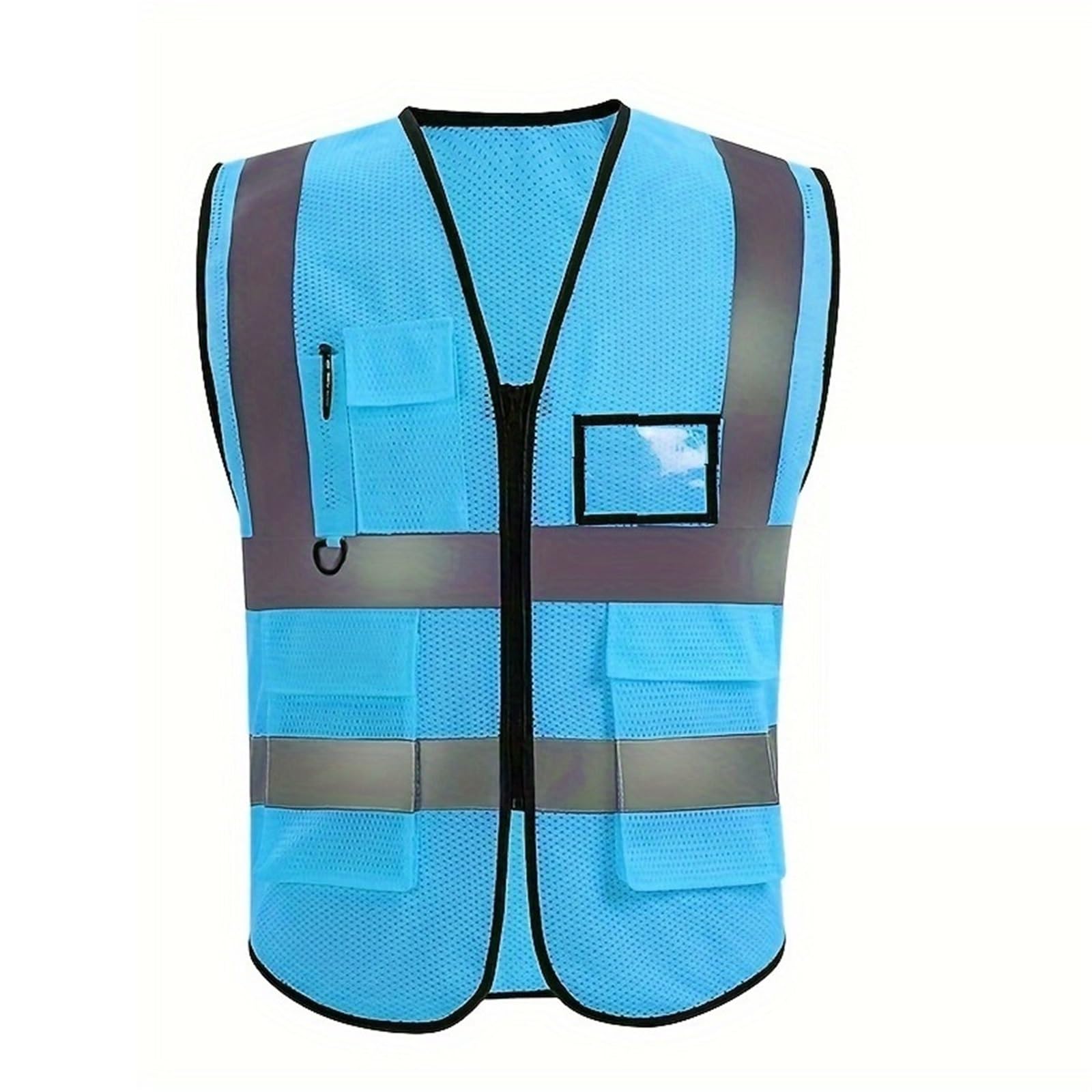 Chaleco de Seguridad Reflectante Alta Visibilidad for Verano, Unisex, Bolsillos con Cremallera, sin Mangas, for construcción, Trabajo Nocturno(Light Blue)