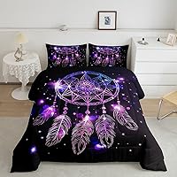 Vista 1 de Erosebridal Juego de edredón de plumas atrapasueños, edredón bohemio de plumas con mandala, tamaño King para niños y niñas, juego de ropa de cama
