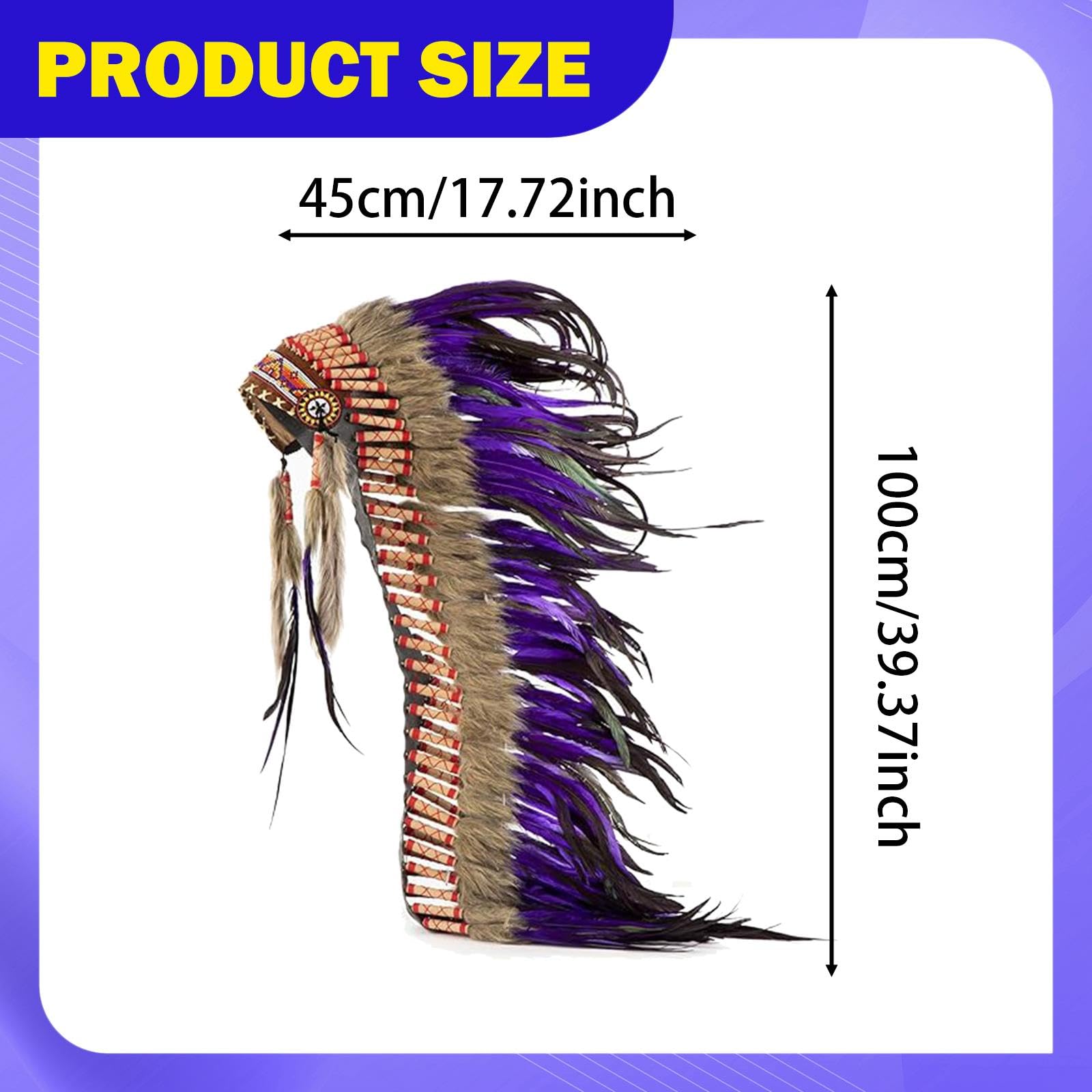 Indio Sombrero Plumas Artificiales Cinta Tela Tradicional Accesorio para Fiestas Temáticas Disfraces de Carnaval Shows de Danza Sesiones