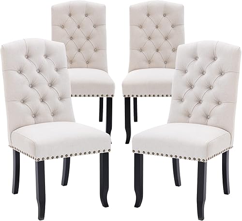 Miniatura 3 de COLAMY Juego de 2 taburetes de bar, taburetes de bar tapizados con patas de madera para cocina, isla de comedor, bar, color beige