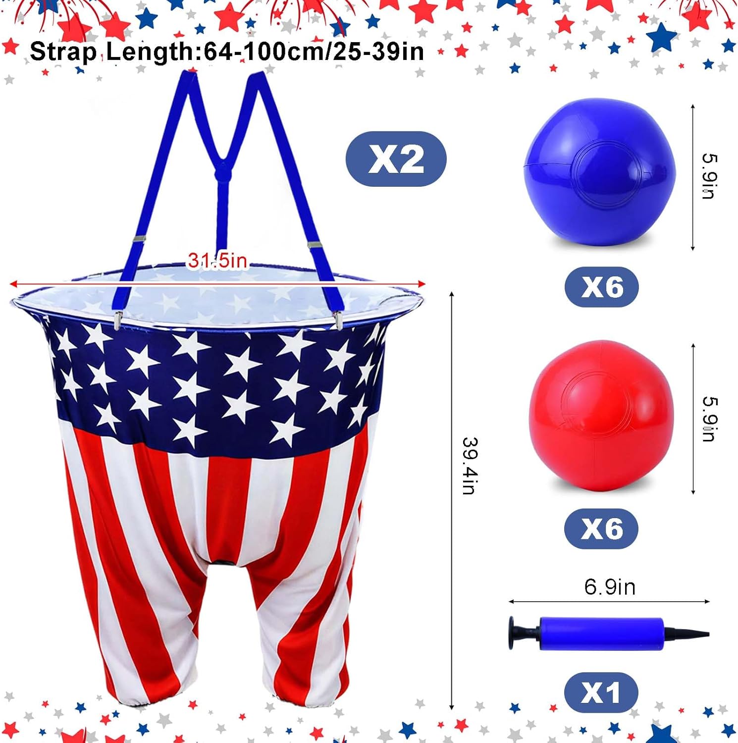 Patriotic Granny Pants Yard Game for Adult Independence Day Granny Pants Games American Flag Ring Toss Game with Pump,Blue&Red Balls 4th of July Party Toss Game for Families Yard Indoor Outdoor