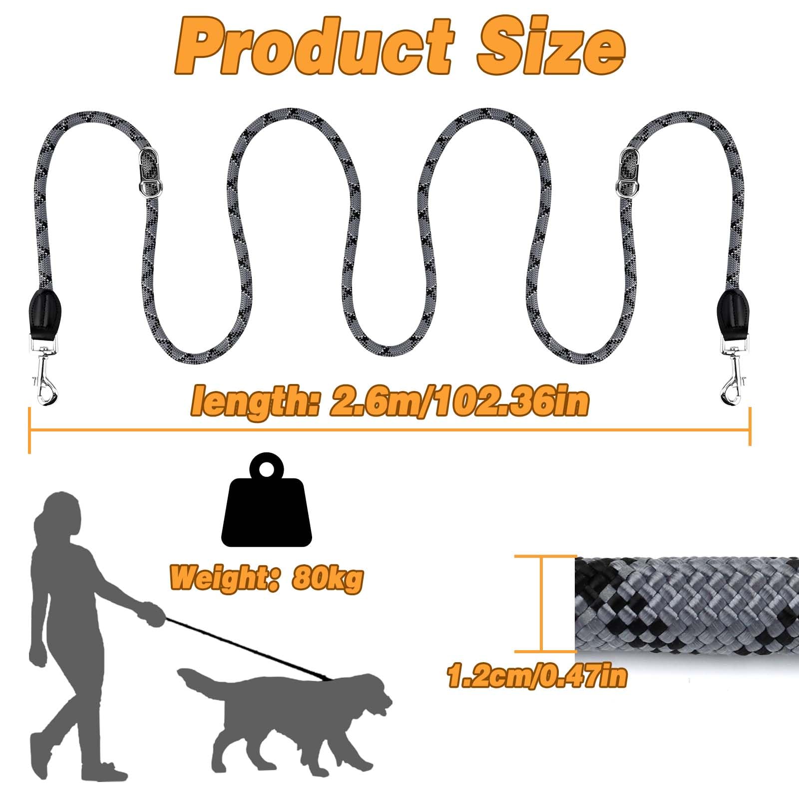 Hundeleine mit 2 Karabiner, 2 Ringe, Reflektierende, Verstellbare  Doppelleine, 2,6m Multifunktionale Hundeleine fr Groe und Mittlere Hunde  : Amazon.de: Haustier
