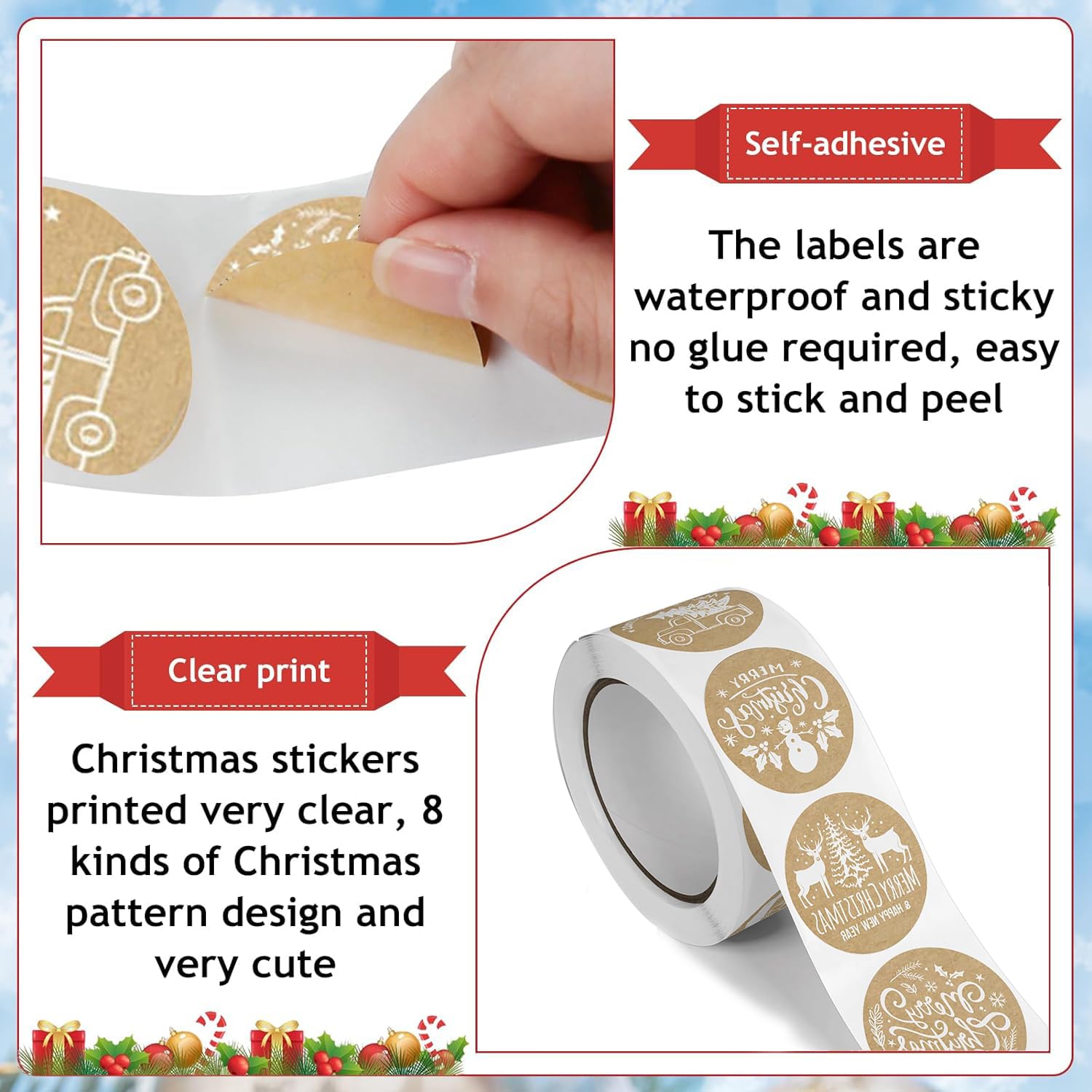 500pcs Autocollants De Noël Pour Cartes, Autocollants Ronds Pour Enveloppes Joyeux Noel 8 Modeles Dautocollants Adhesifs De Noel Pour Cartes Cadeaux Enveloppes Boites 90813209