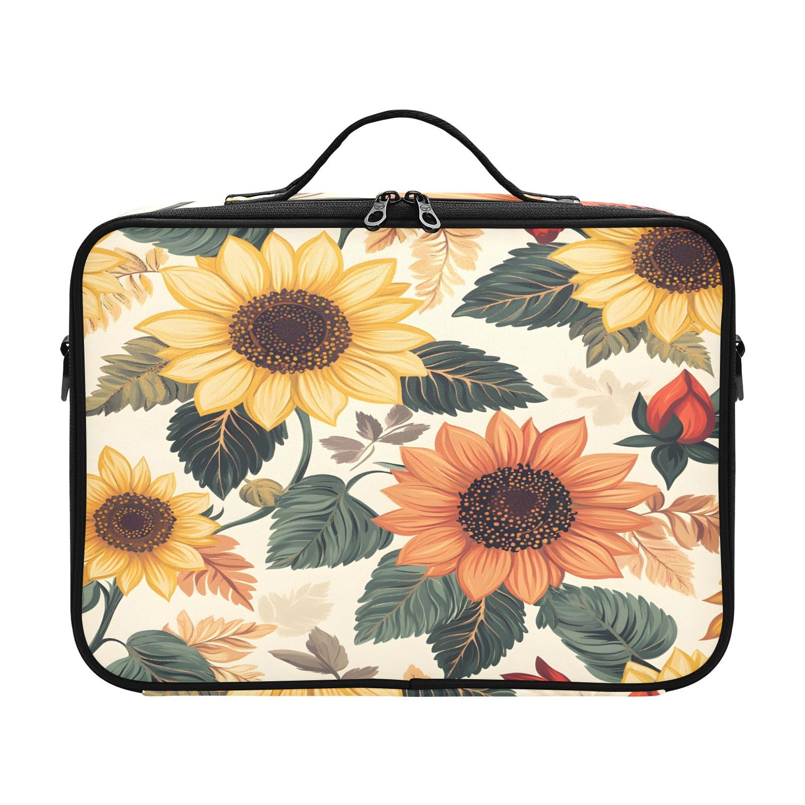 zyrtty Travel Makeup Train Case Sunflower Flower Pattern Cosmetic Organizer Portable Storage Bag with Adjustable Dividers for Cosmetics Brushes Toiletry Jewelry Digital Accessories