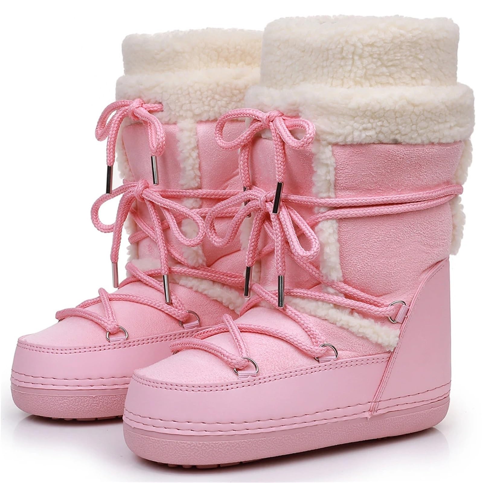 Botas de Nieve for Mujer, Botas Gruesas Blancas y Negras, Plataforma con Cordones for Invierno, esquí Impermeables a Media Pantorrilla for(Pink L4,41-42)
