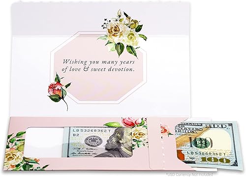 Tarjeta de boda, con dos aperturas de tira para desgarrar, con ventana de plástico transparente que deja ver dinero, cheques o tarjetas de regalo,
