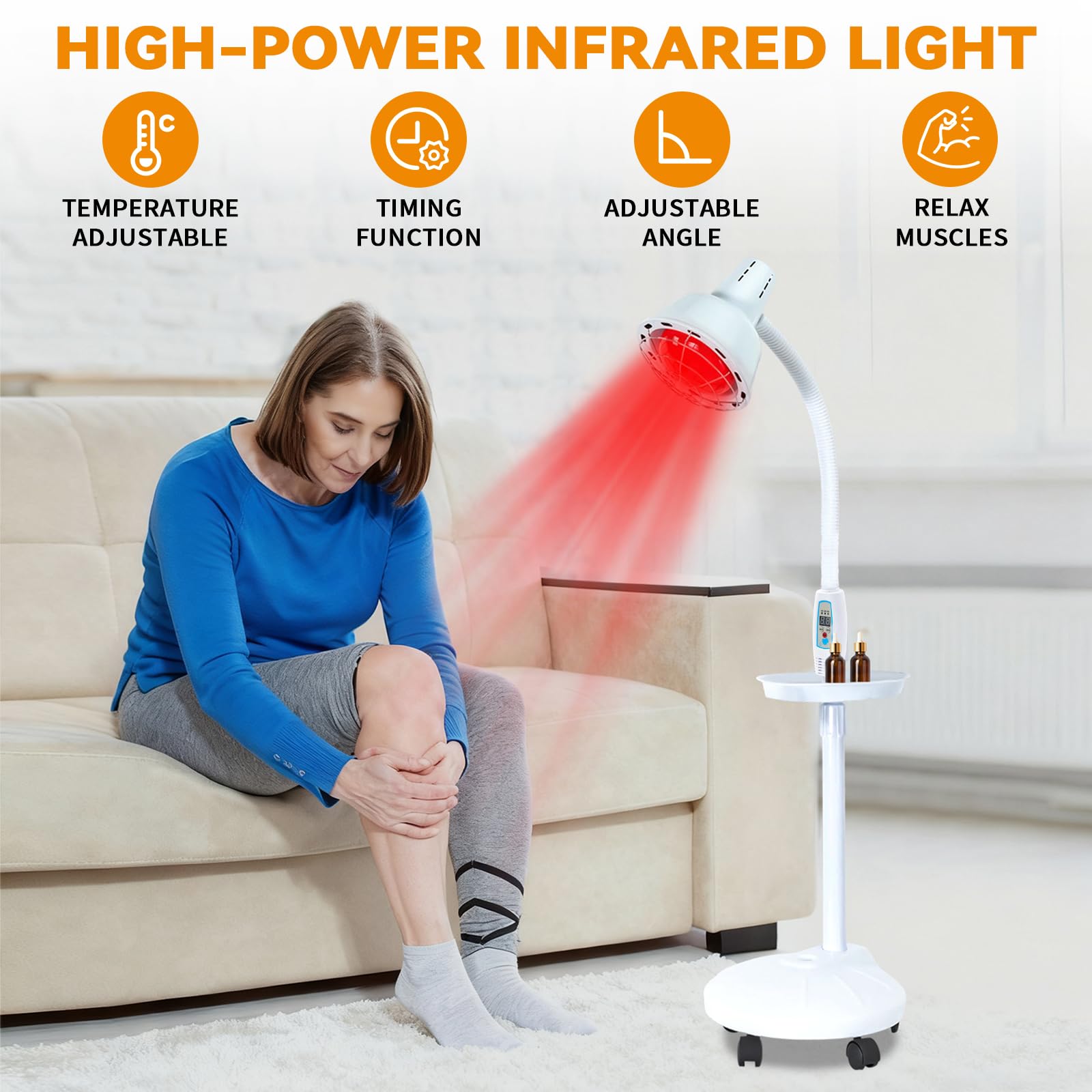 Lámpara Infrarroja de 275 W, Luz Roja Con Soporte, Lámpara de Pie, Temperatura Ajustable, Foco Rojo Para Aliviar Dolor